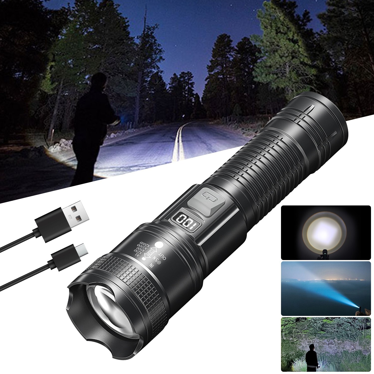 LED Flashlight Torch Outdoor Lighting Camping Adventure Hunting Multifunction