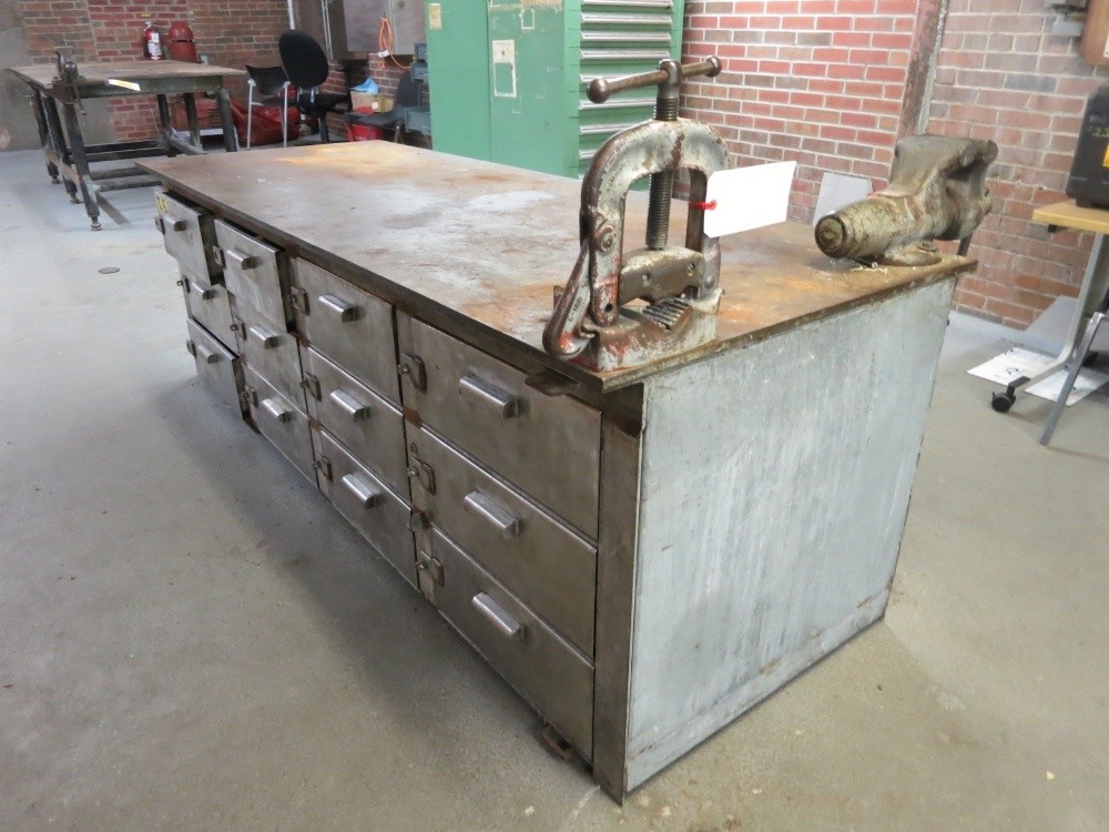 8' Long x 3' Dp x 3' Tall x 1" Steel Top w/12x Drawer Base Welding Table