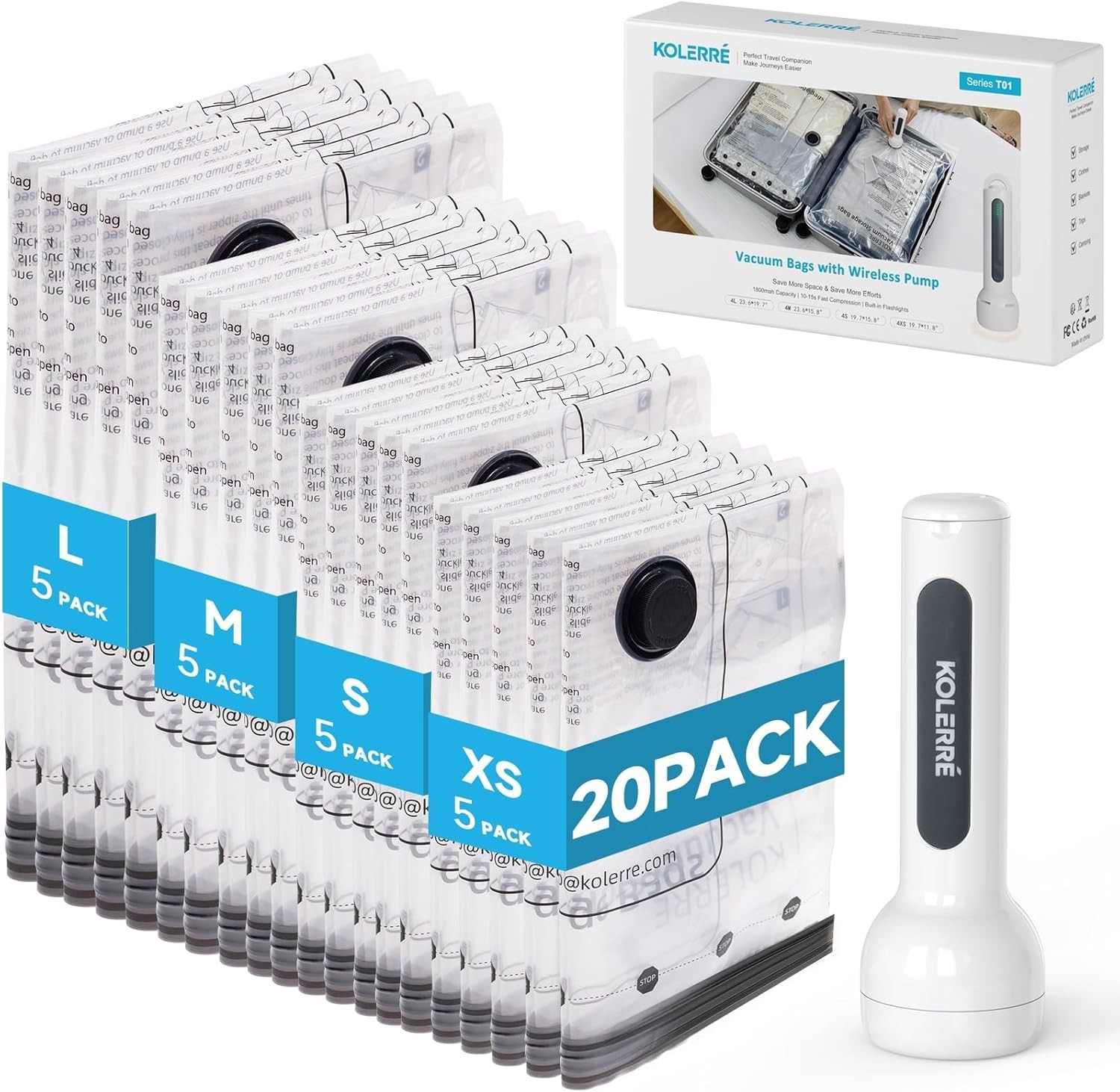 Bolsas de Vacio de Viaje de 8-20 Pack con Bomba Electrica para Ropa y Equipaje