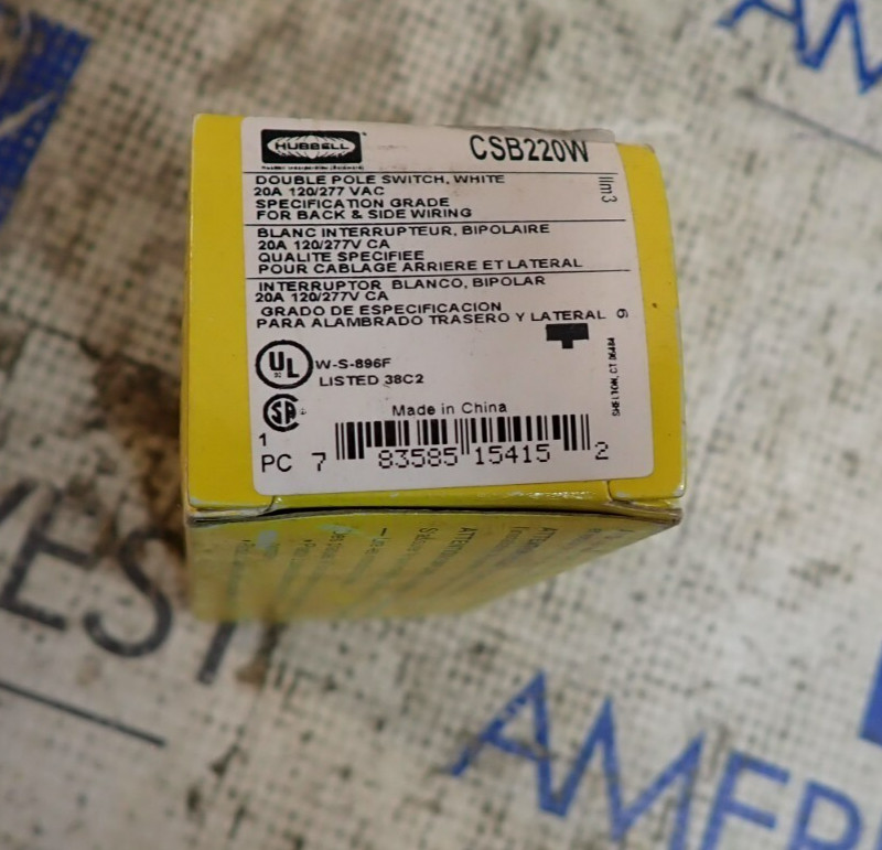 1 New Hubbell CSB220W Double Pole Switch White 20 amp 120/277V