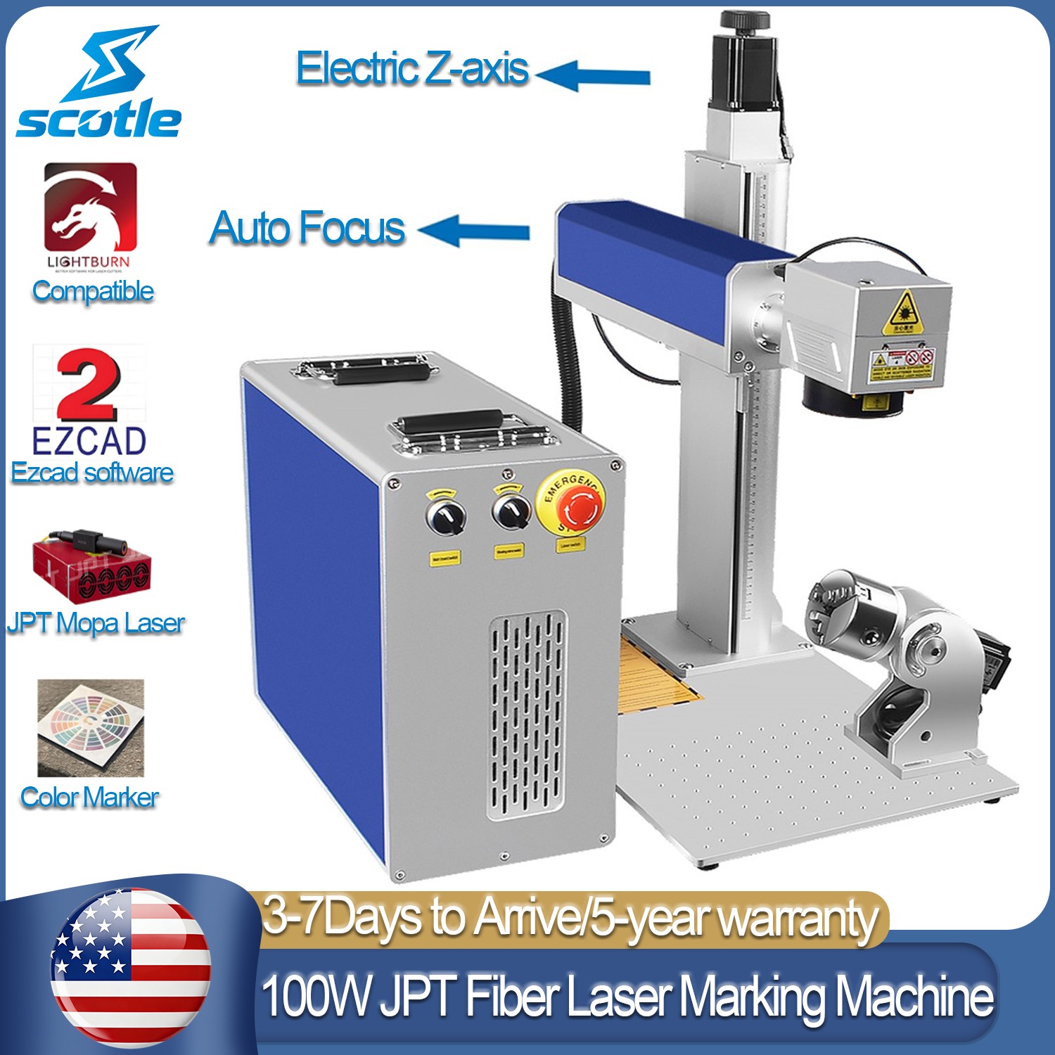 Scotle 100W Auto Focus JPT M7 Fiber Laser Marking Machine Metal Engraver Maker