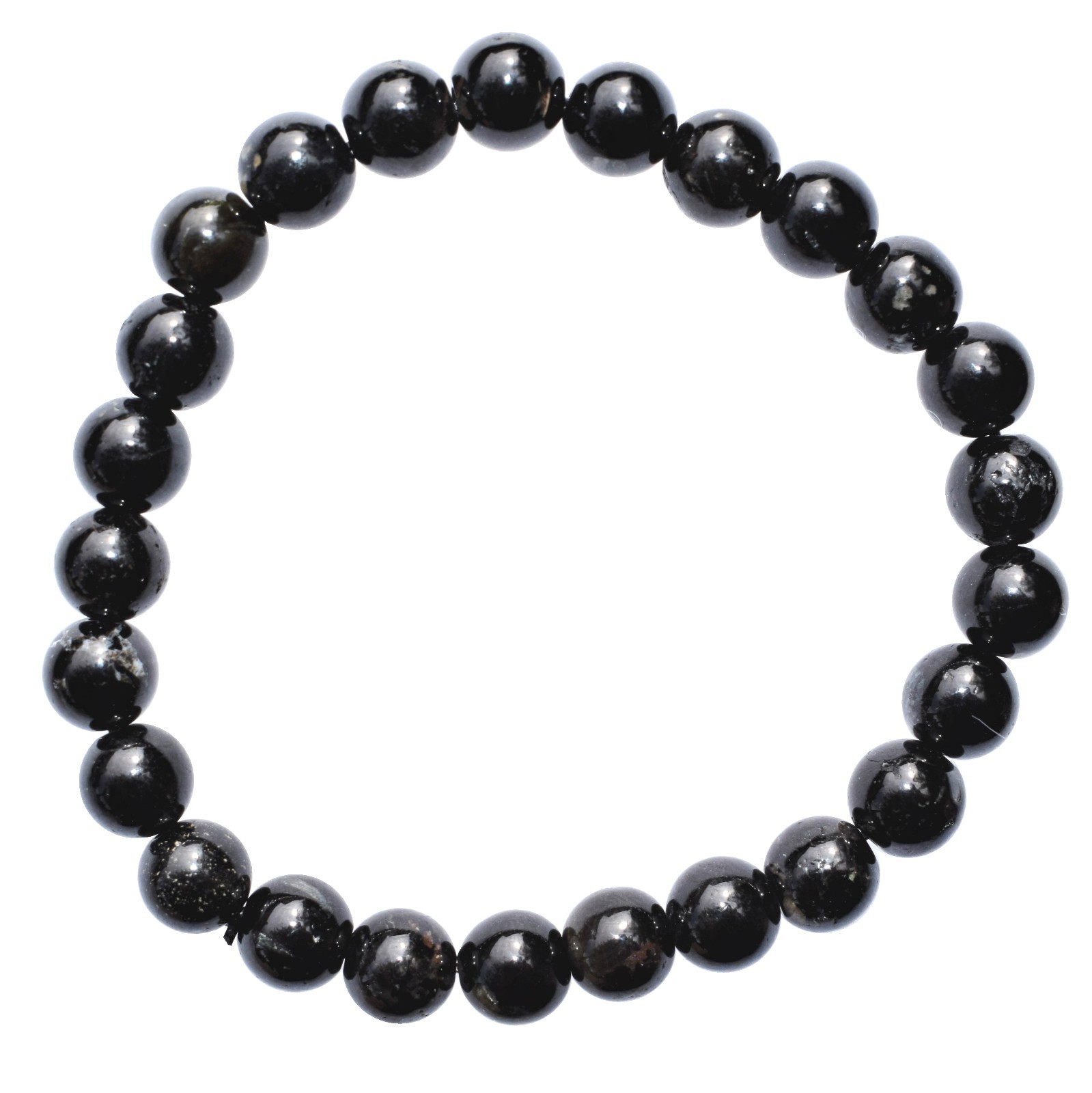 CHARGED 7" Black Tourmaline Crystal 8mm Bead Stretchy Bracelet + Selenite Heart