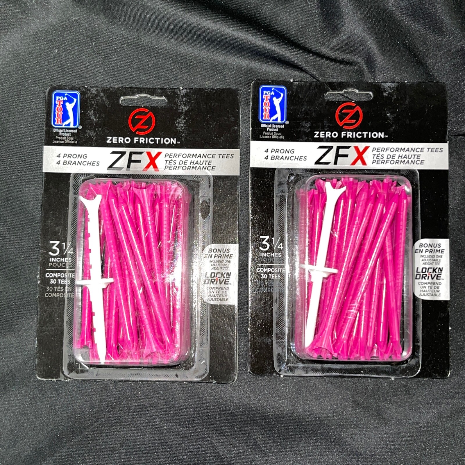 Magenta Pink Zero Friction ZFX 2 3/4" 4-Prong Plastic Golf Tees - 2 Packs of 40