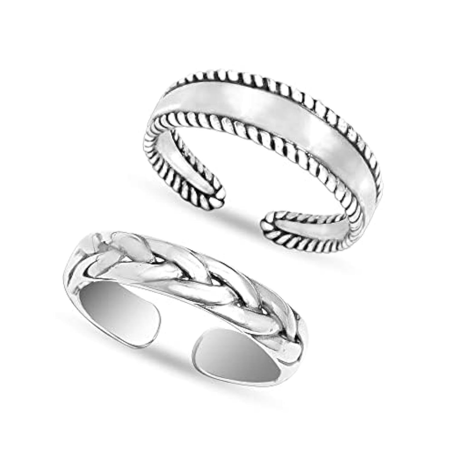 2 Pcs 925 Sterling Silver Vintage Braided Antique Style Open Adjustable Toe R...