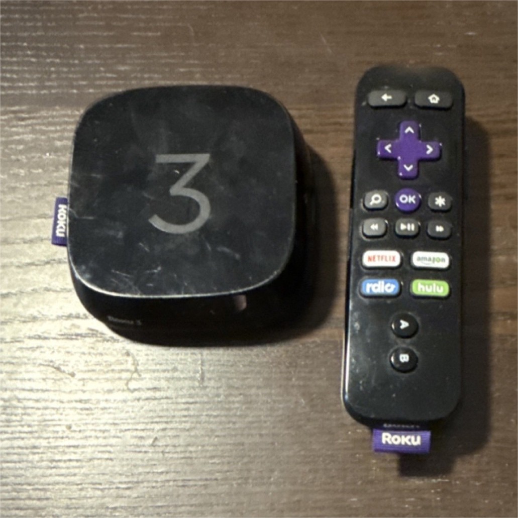 Roku 3 Wi-Fi Media Streamer Box Black HDMI Remote Control Power Adapter