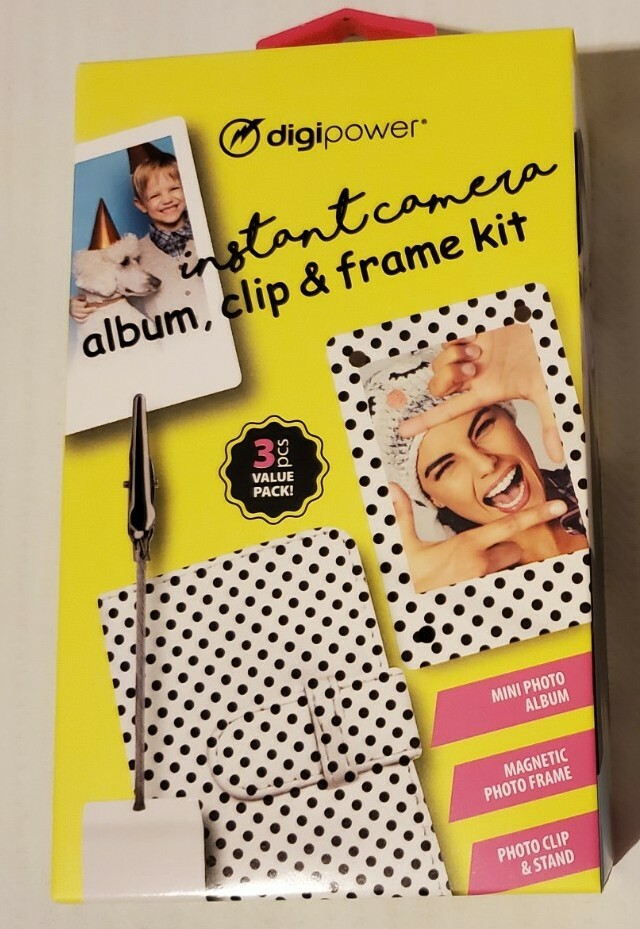 DigiPower Instant Camera - 3 pc Set Album Clip & Frame Kit Black White Polka Dot
