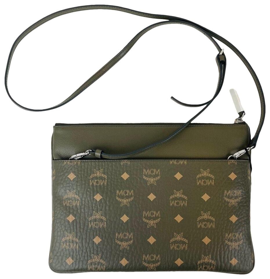 $470 MCM Green Sea Turtle Visetos Coated Canvas Crossbody Pouch Bag MYZCATA08JH