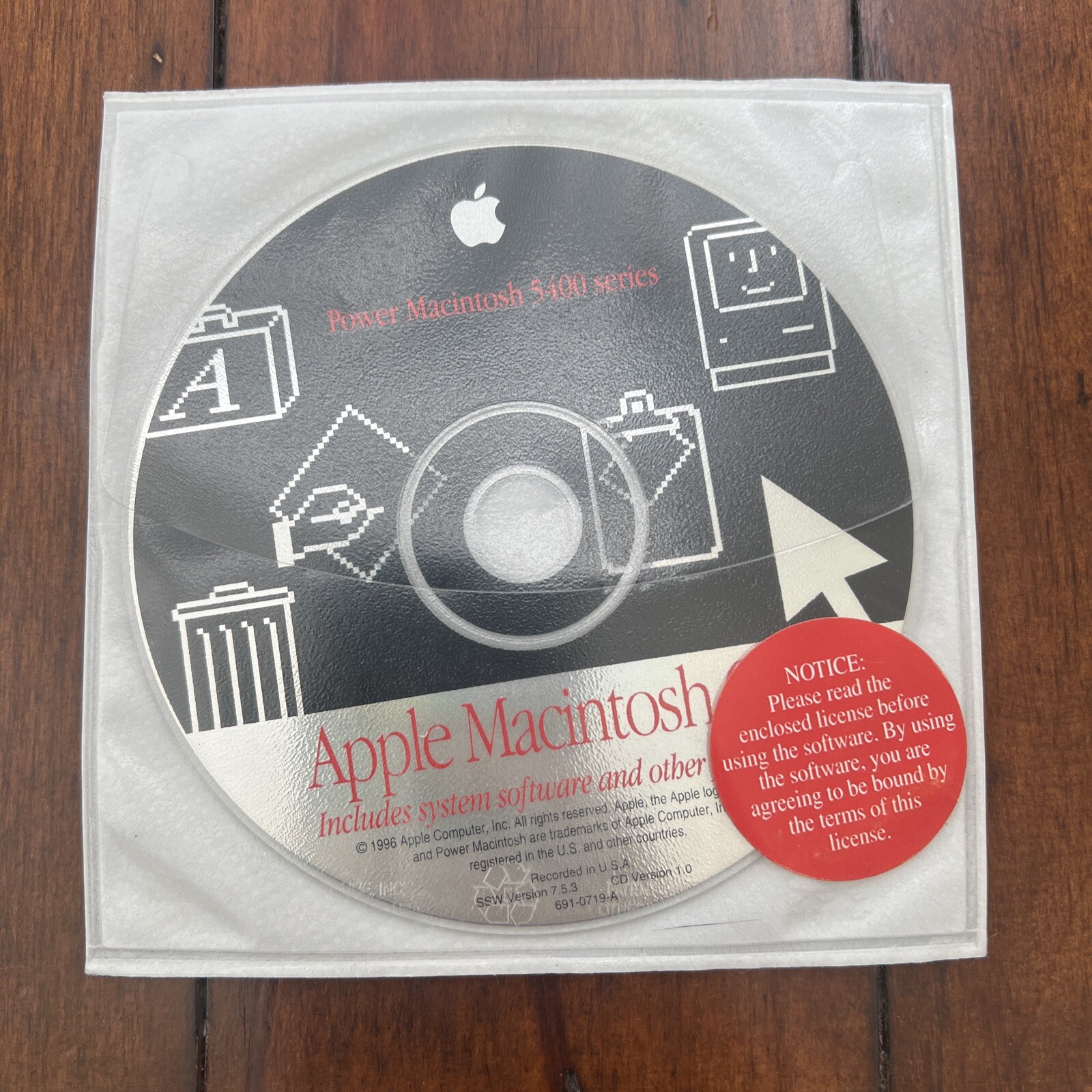 Vintage 1996 Apple Power Macintosh 5400 Version 1.0 Software Install CD