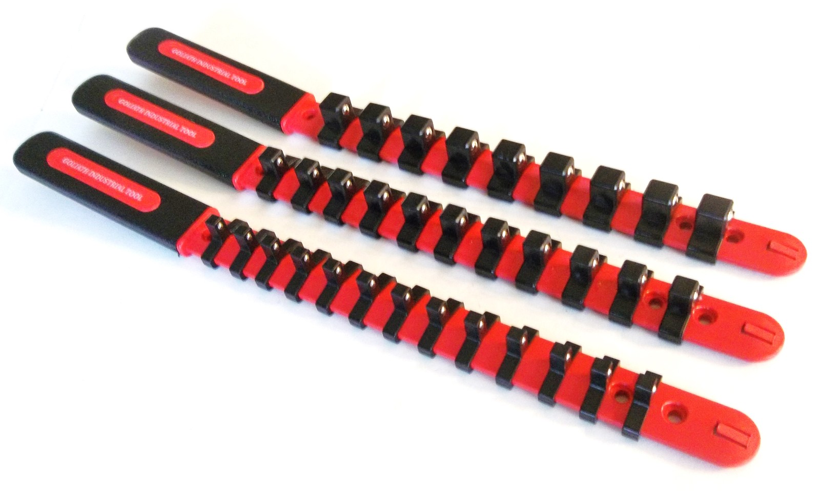 3 GOLIATH INDUSTRIAL ABS PLASTIC SOCKET RAIL HOLDER ORGANIZER 1/4 3/8 1/2" RED