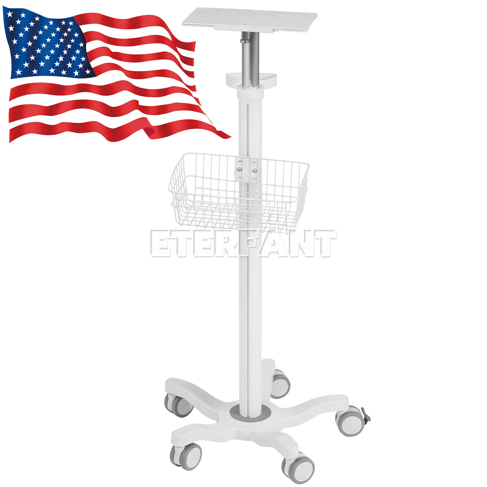ETERFANT Medical Rolling Trolley Cart for Patient Monitor Cart w/Basket 90*55mm