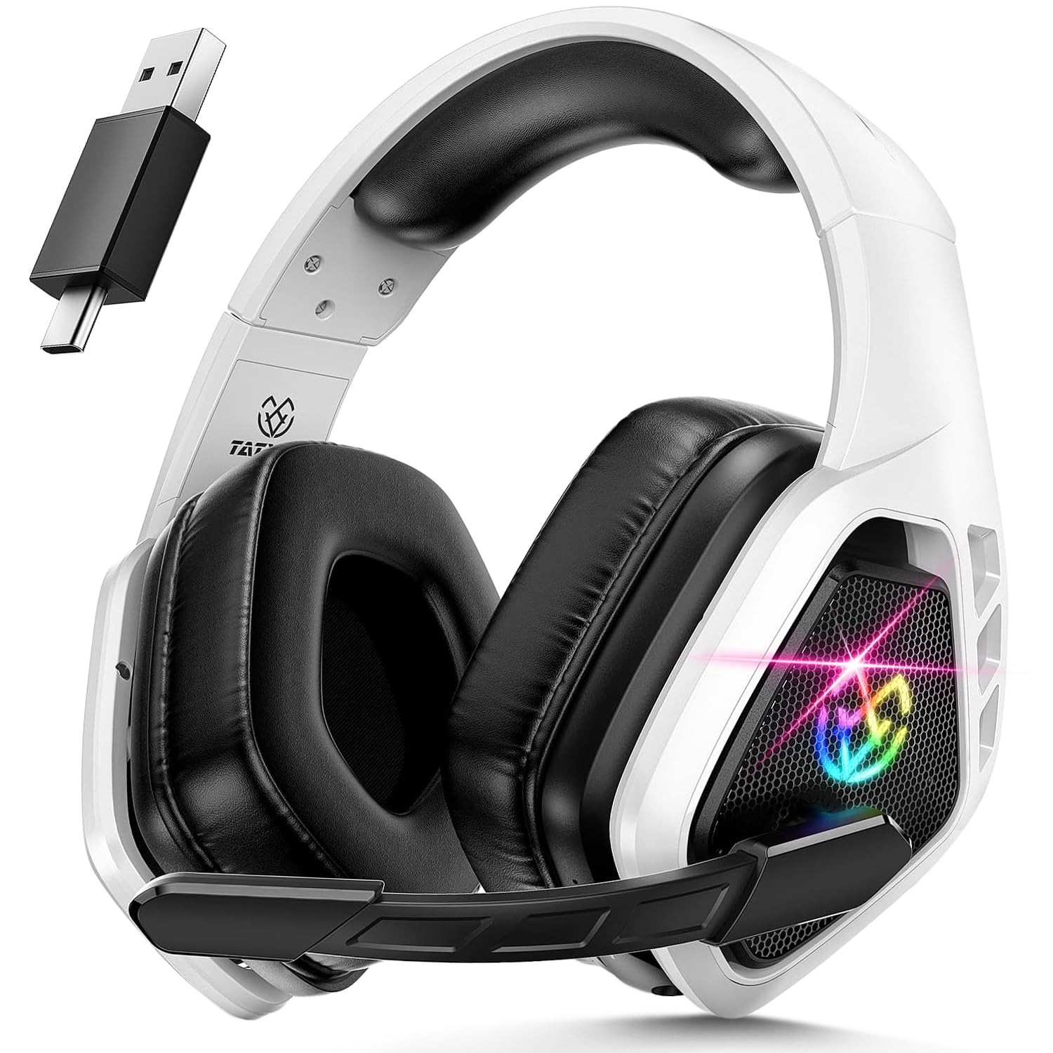 Wireless Gaming Headset with Mic 7.1 Surround Sound 50mm Driver White Black