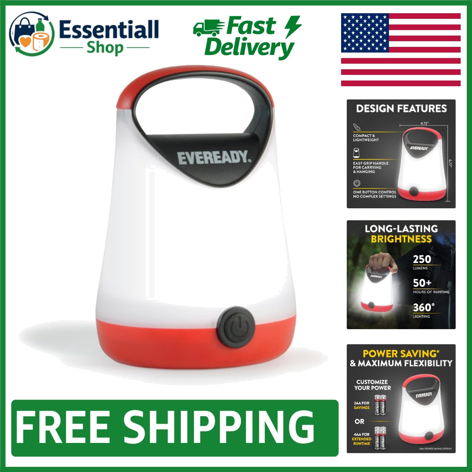 Compact LED Lantern X-250 for Power Outages & Outdoor Adventures - Red and Black