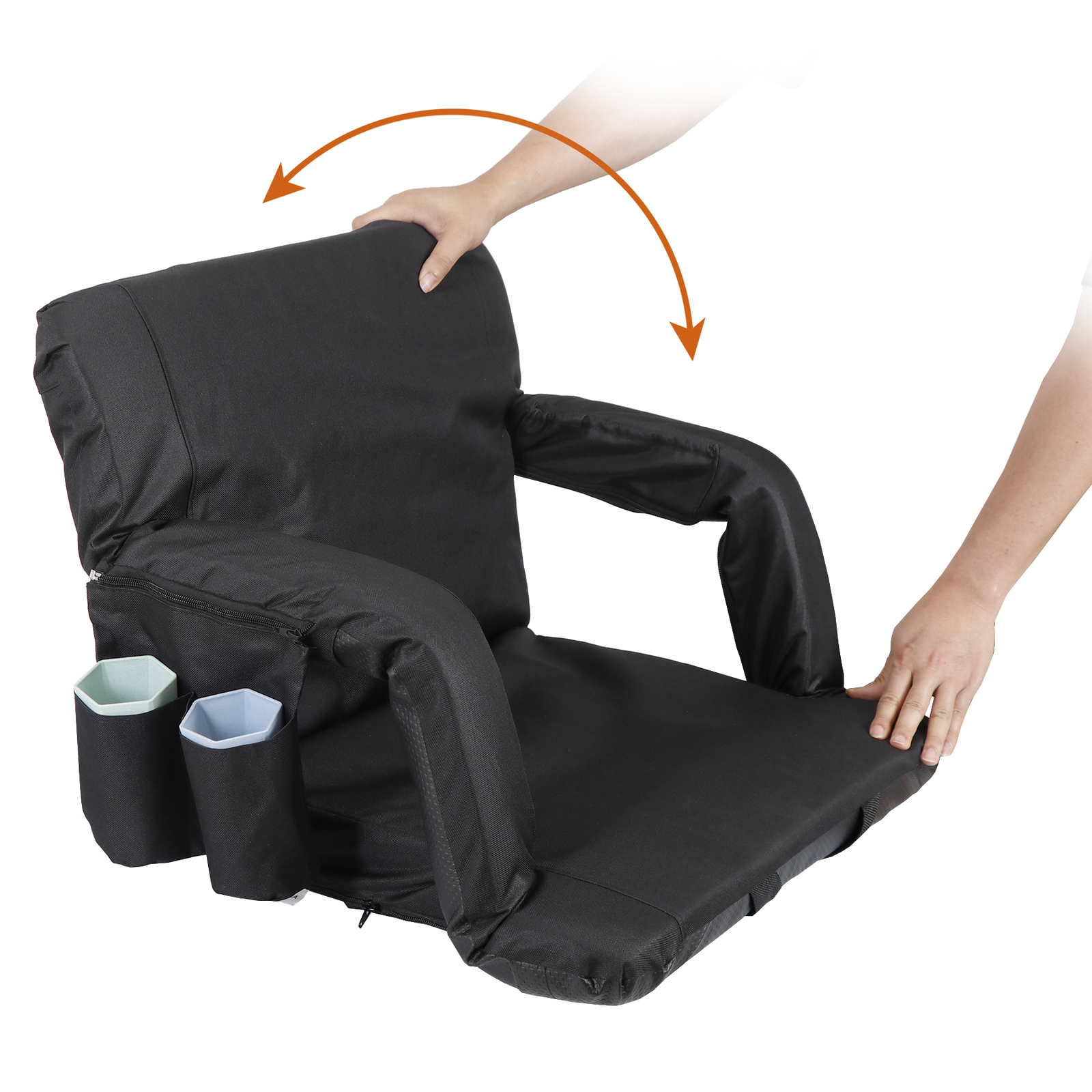 Stadium Seat with Back Support Deluxe Reclining Bleacher Seat with Armrest Black