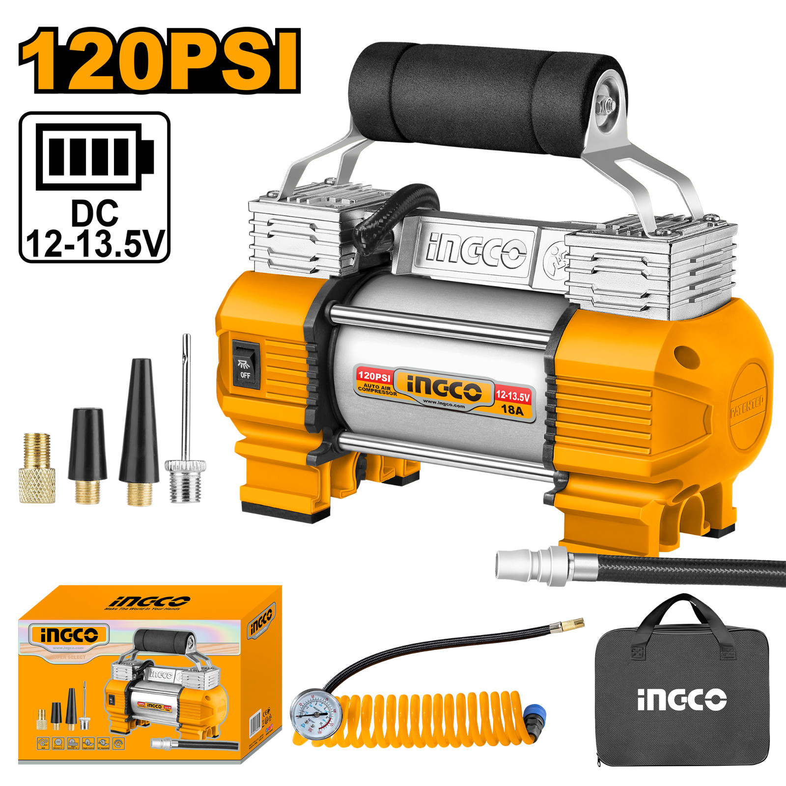 INGCO Auto Air Compressor 120PSI Max Air Flow 45L /min