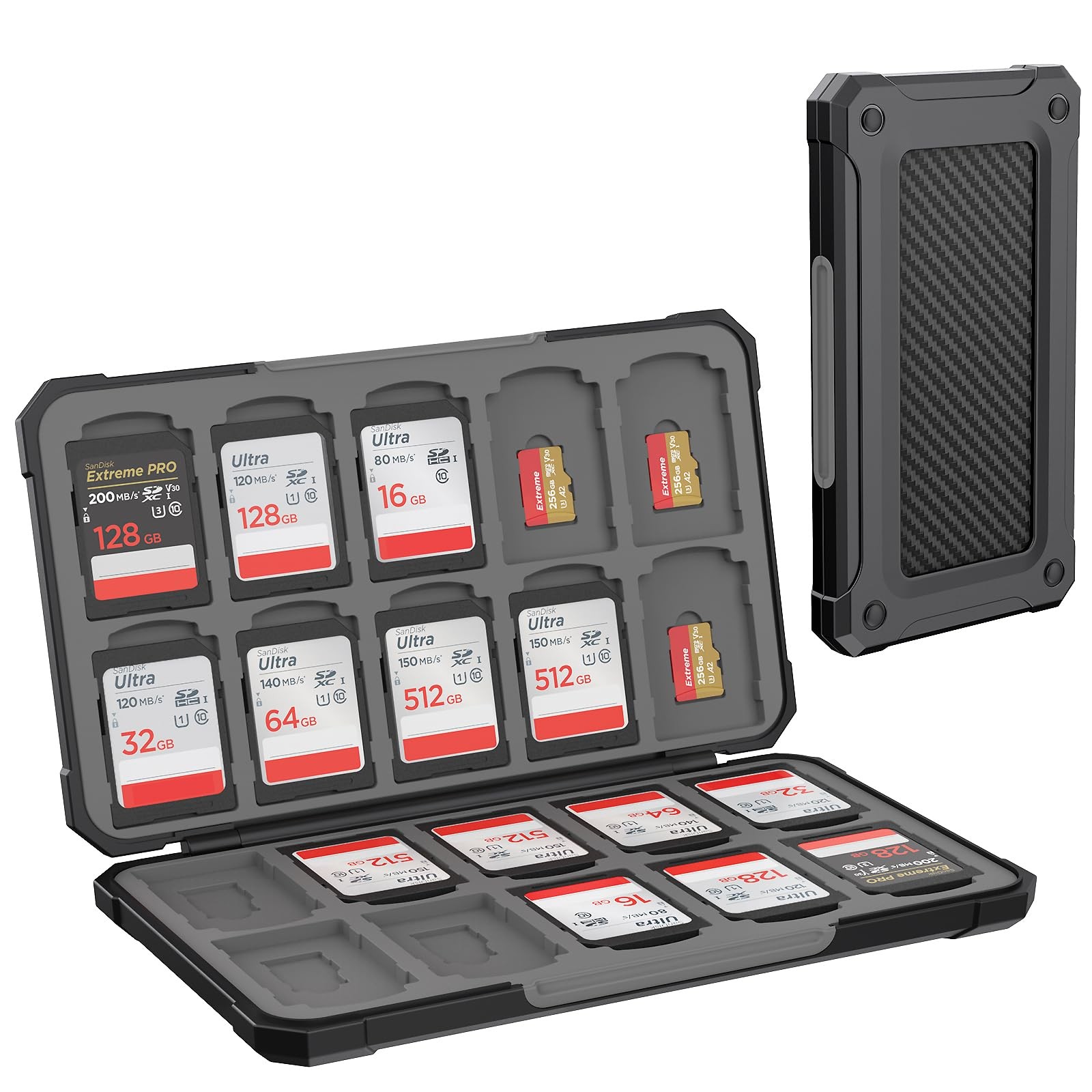 HEIYING SD Card Holder with 40 Precise Slots for Upgrade Carbon Fiber Black