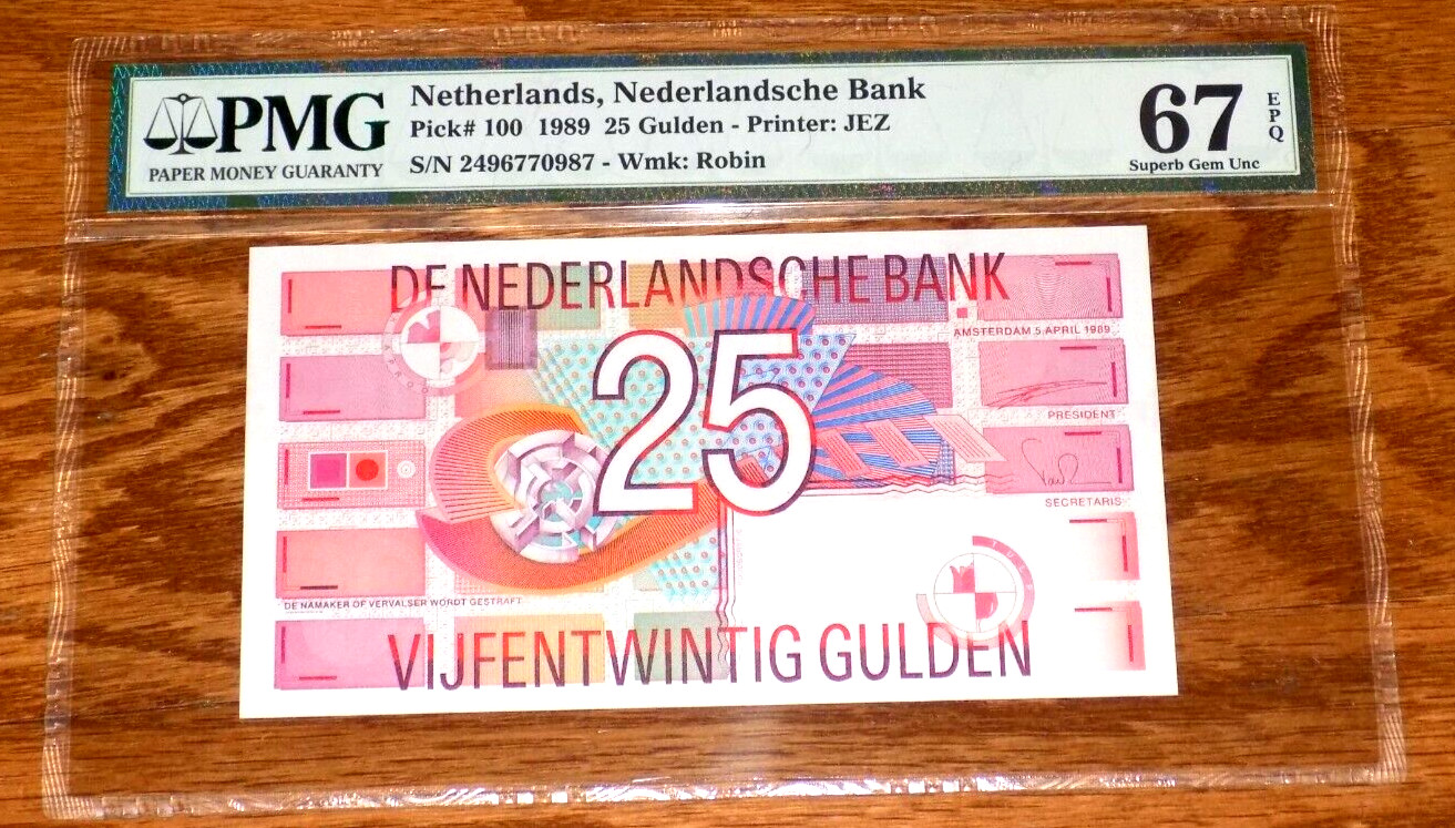 Netherlands (Pre Euro) 25 Gulden 1989 P100 PMG Superb GEM UNC 67EPQ Banknote
