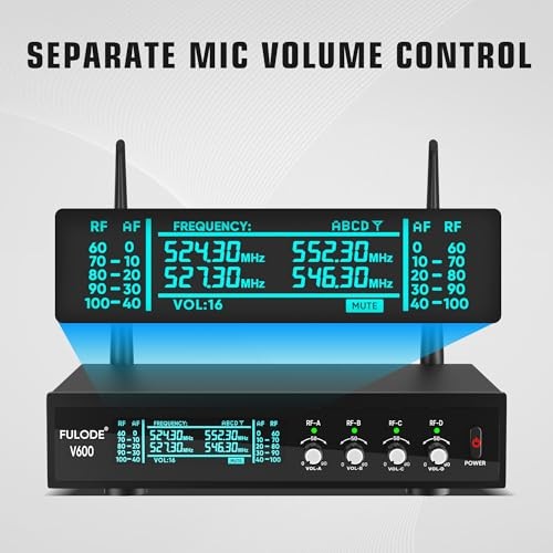 Lapel Microphones 4 Channel UHF Wireless Microphone System with 4 Lavalier 4