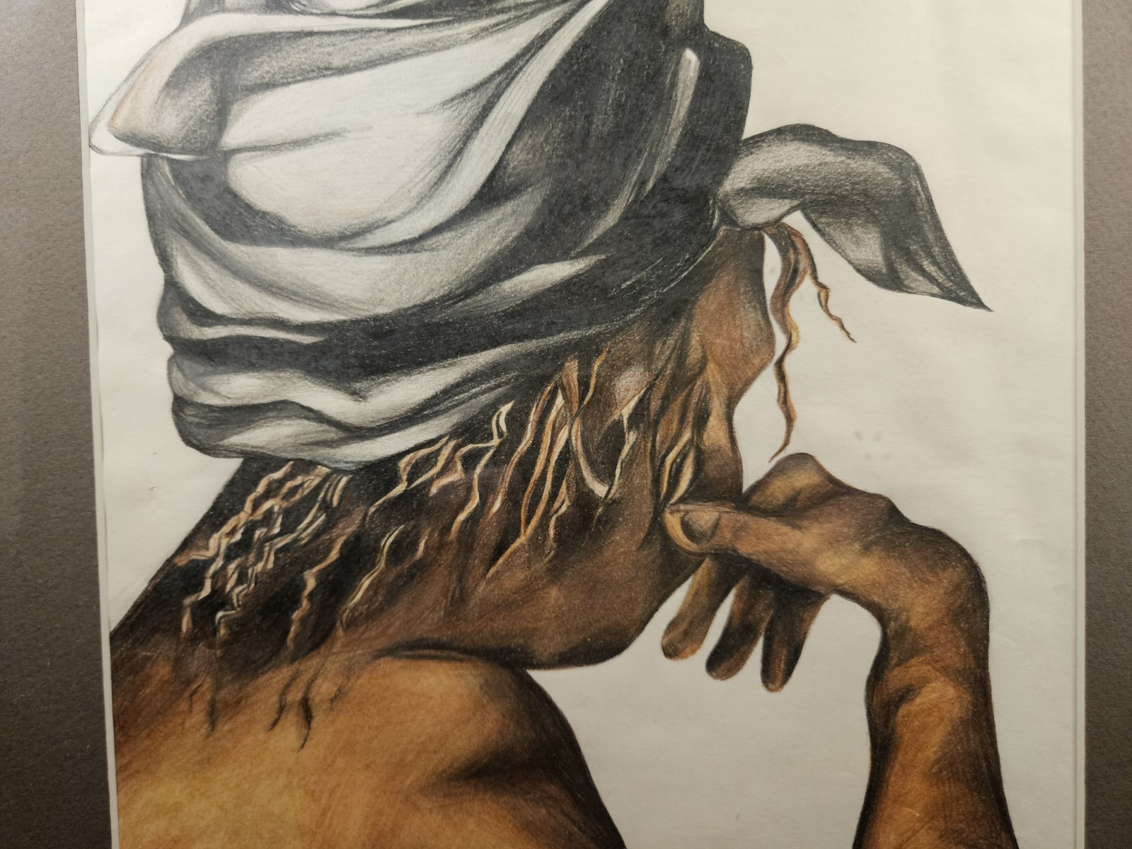 STRIKING EXPRESSIVE FEMALE PROFILE ORIGINAL MIXED MEDIA FIGURATIVE DRAWING