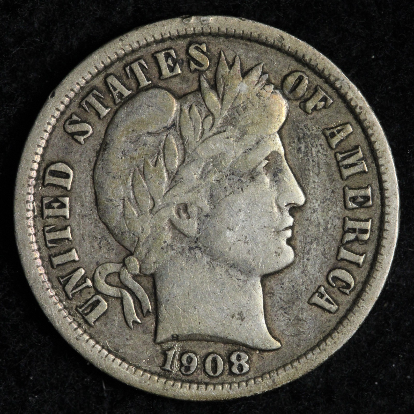 1908 Barber Silver Dime XF E267 QSCE