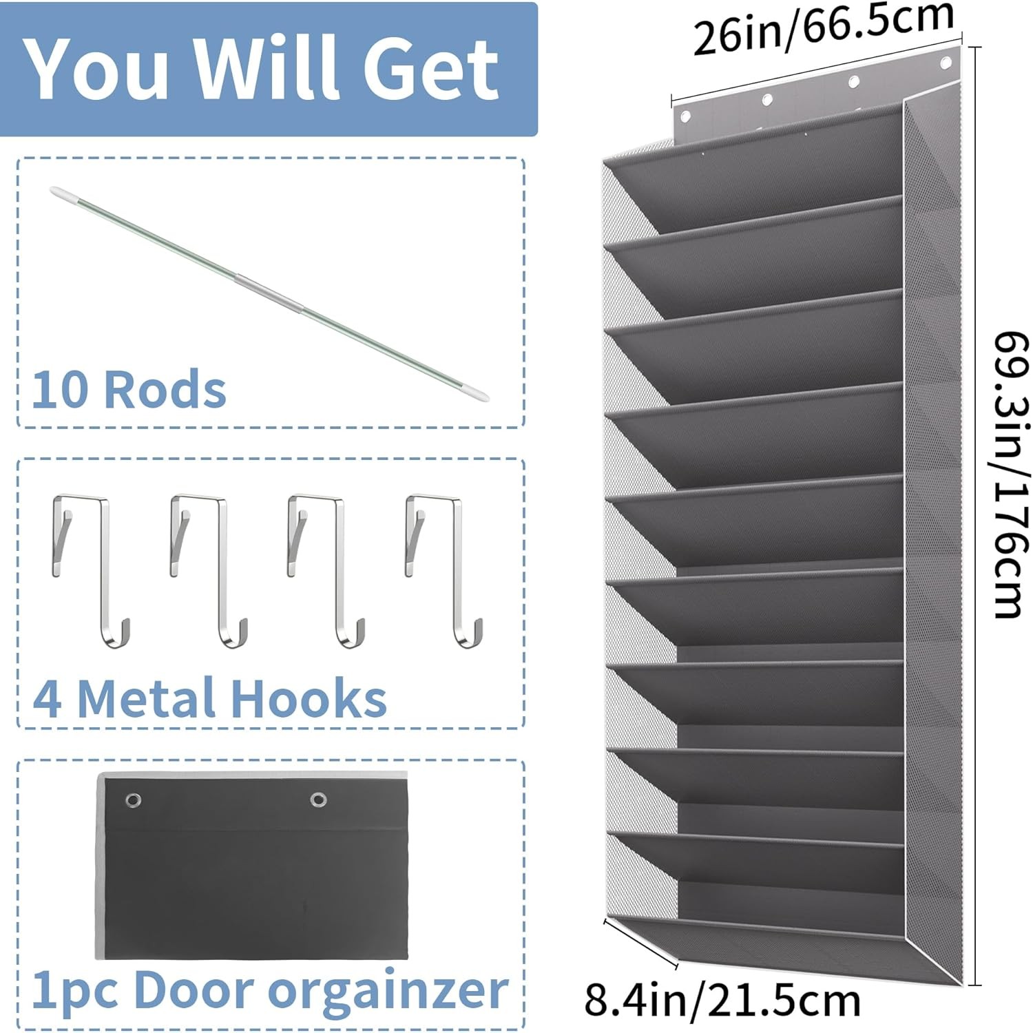 30 Pairs Over The Door Shoe Organizer, 10-Tier Hanging Shoe Rack with Deep Pocke