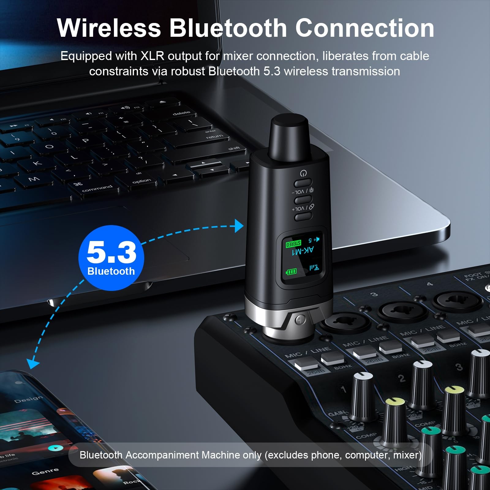 Bluetooth XLR Receiver, Wireless Audio Adapter, 100ft, Stereo