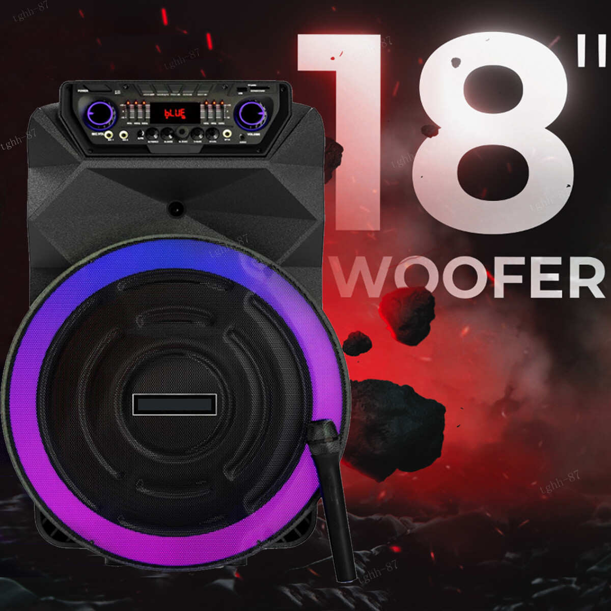 4500W 18” Woofer Big Bluetooth Speaker Karaoke Machine W/Wireless Mic LED Light