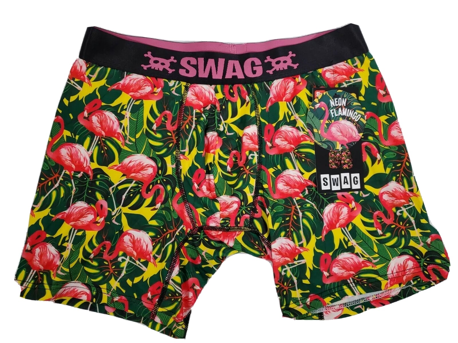 Swag Boxer Briefs Mens XL Neon FLAMINGO Tropical Leaves Stay Cool NEW