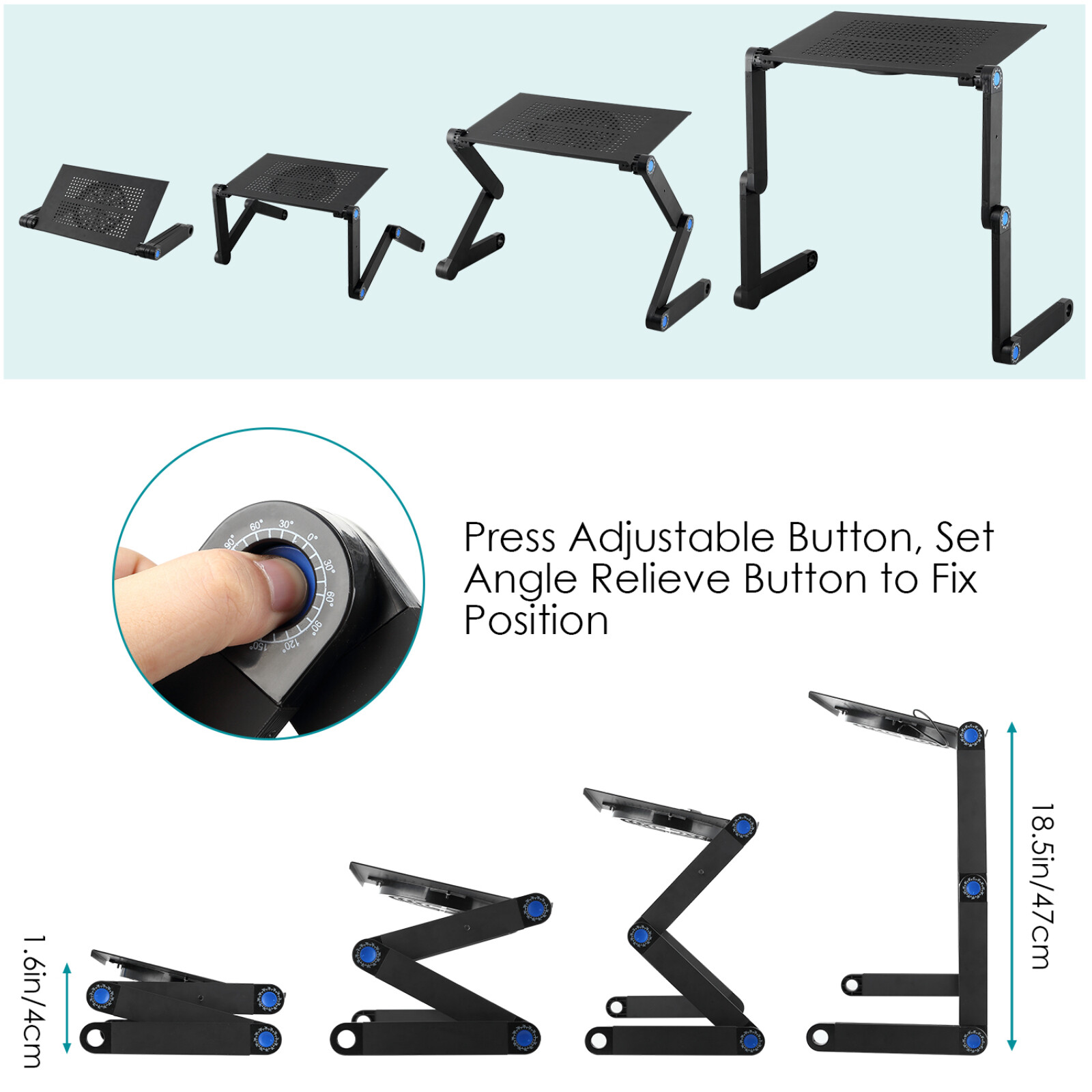 360°Adjustable Laptop Table Folding Lap Desk Notebook Stand W/ Cooling Fan