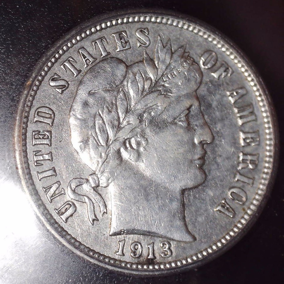 1913 Barber Dime, ICG AU53, Issue Free