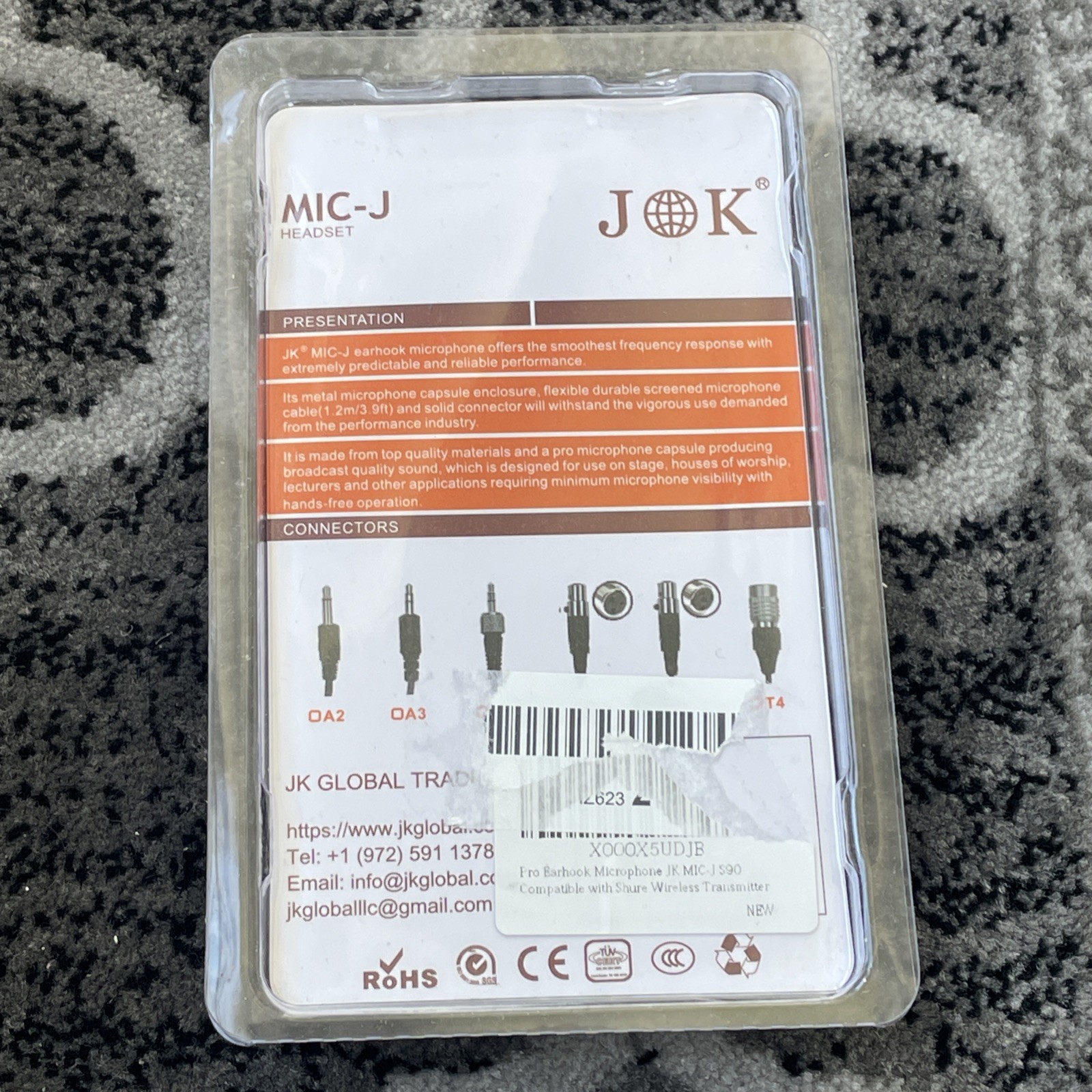 J K Light-Weight Headset Headworn Earhook Microphone MIC-J D4