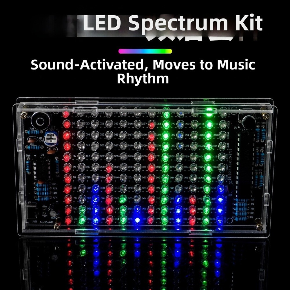 Music Reactive LED Display DIY Kit Built in Microphone for Audio Learning USB