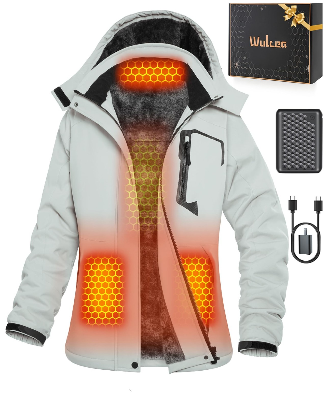 Wulcea Graphene Heated Jacket for Women Fur Lined with Large Capacity Battery...