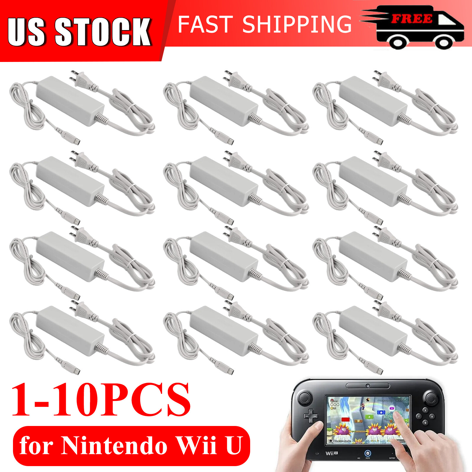 1-10PCS AC Power Charger Wall Plug Fast Charging for Nintendo Wii U Gamepad LOT
