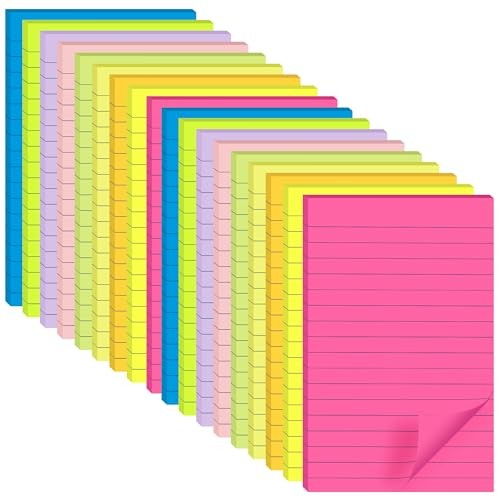 (18 Pack) Lined Sticky Notes 4x6 in Post, Self-Stick Padss Sticky Bright Color