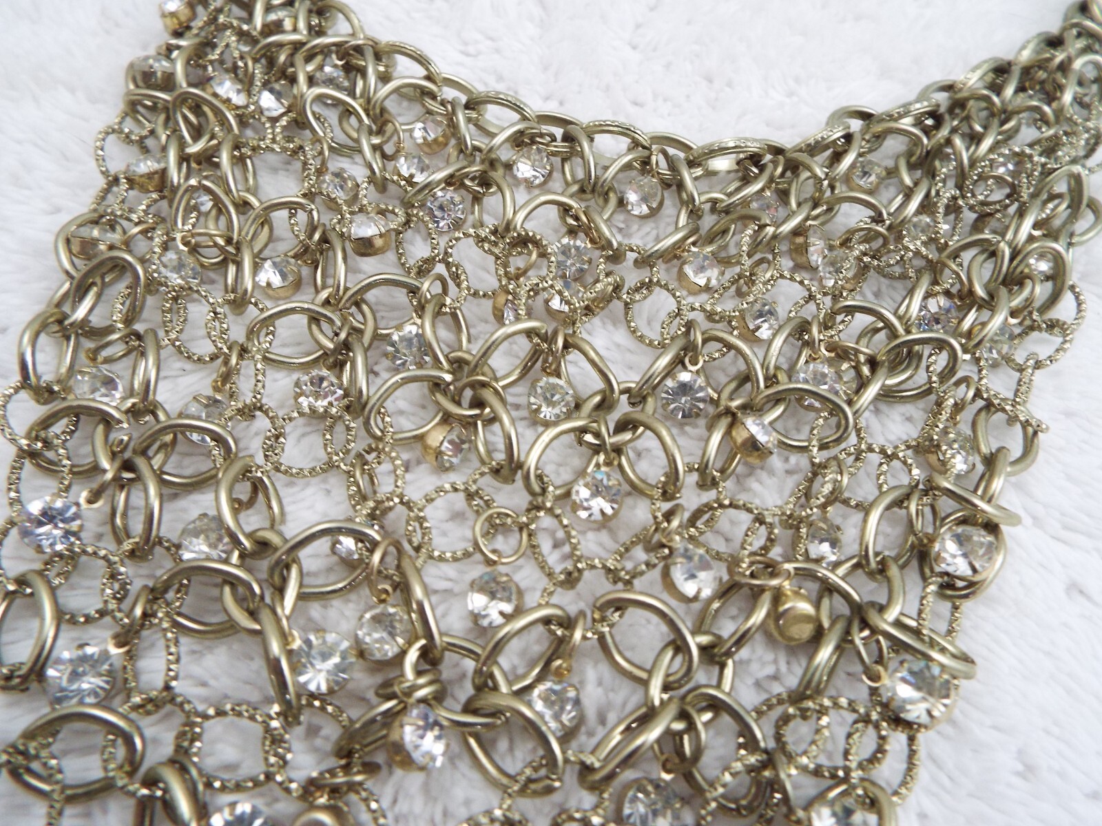 Goldtone Rhinestone Bib Scoop Chain Necklace (J36)