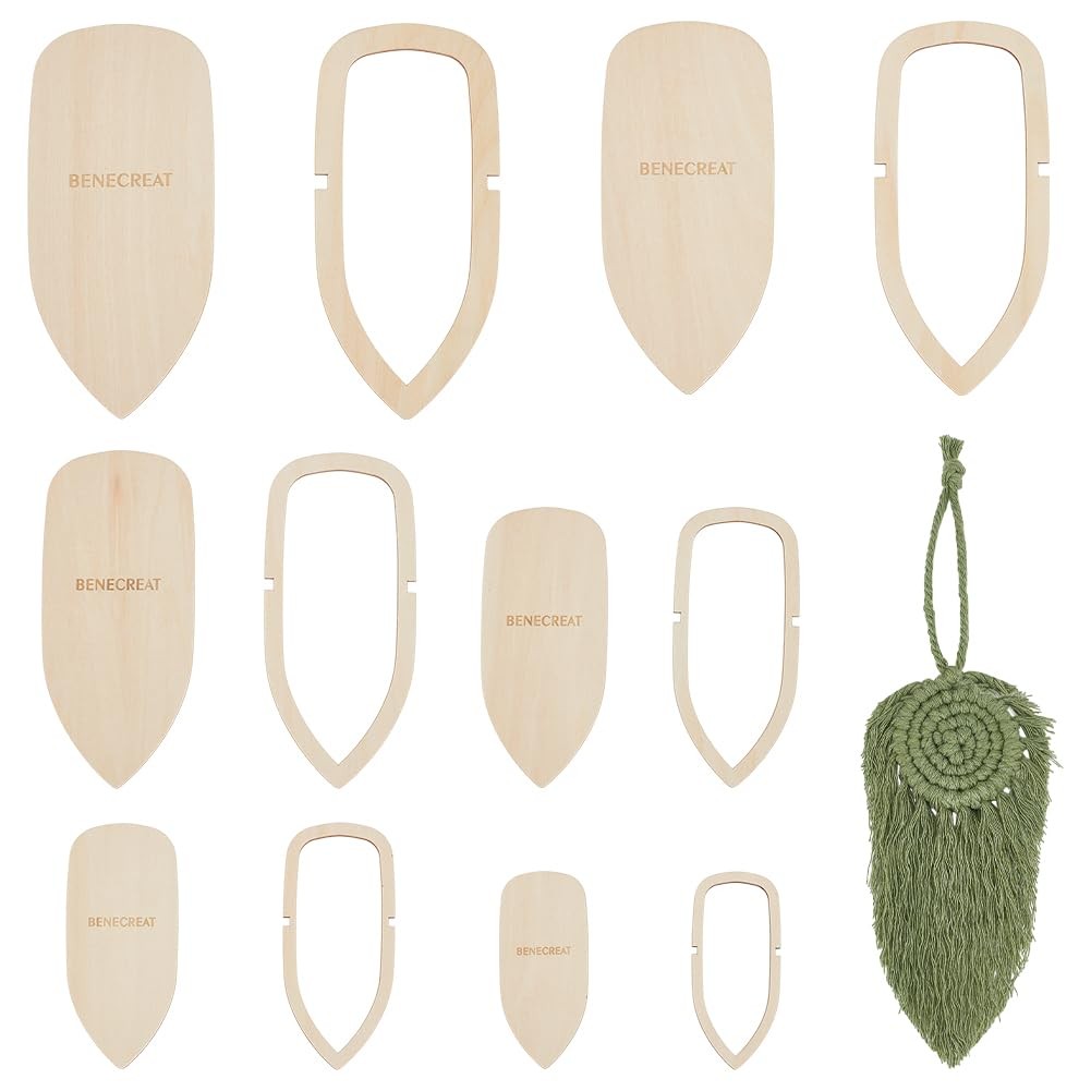 12 PCS Macrame Feather Cutting Template Wood Mold Wall Hanging Fringe Tool