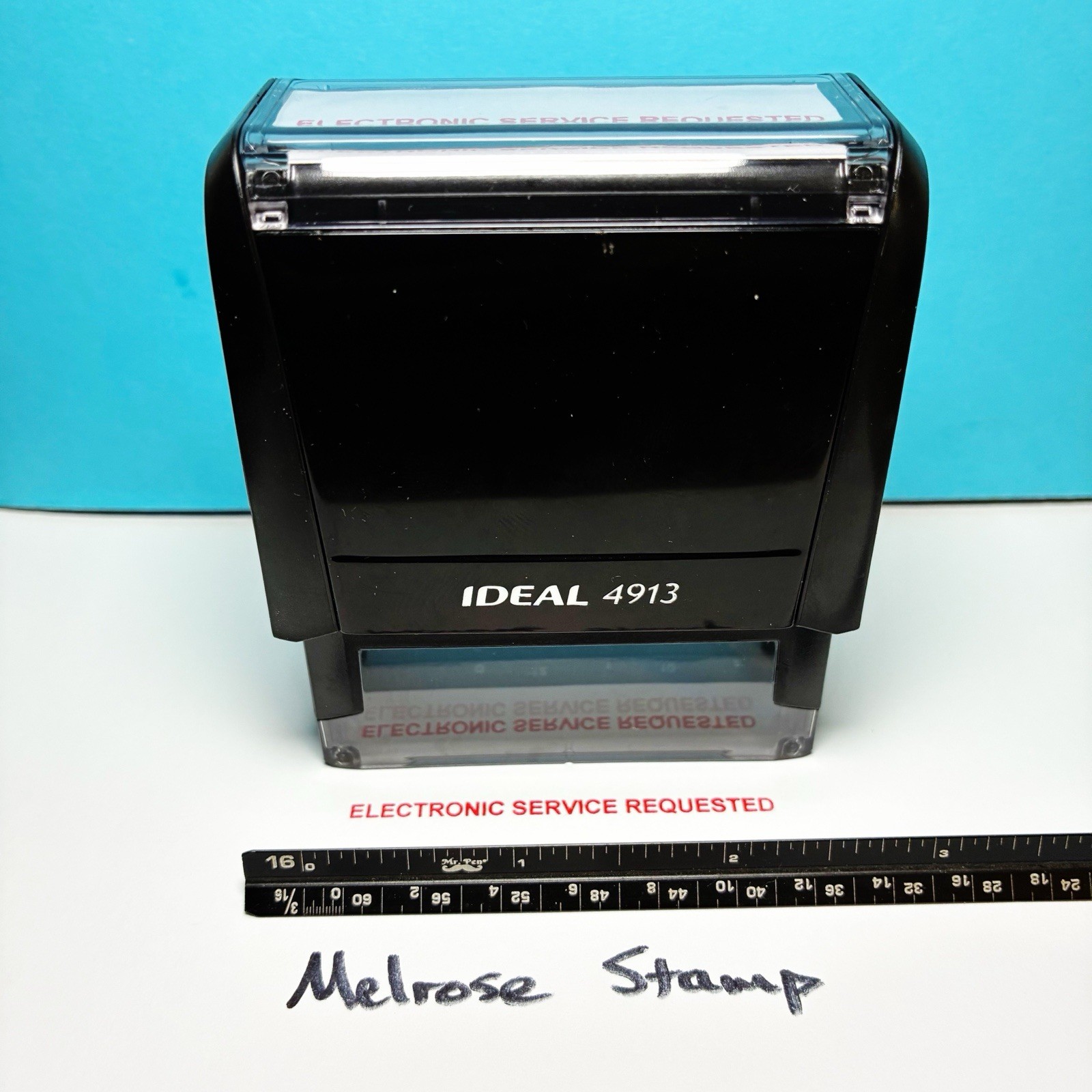Electronic Service Requested Self Inking Rubber Stamp Red Ink Ideal 4913
