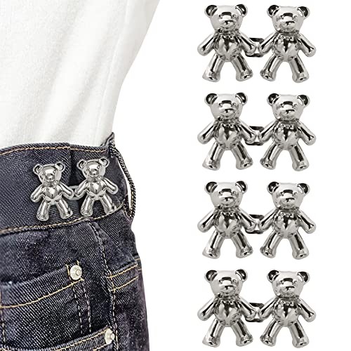 4Set pcs Button Pins for Jeans, Cute Bear Jean Buttons for Loose 4pcs-Silver