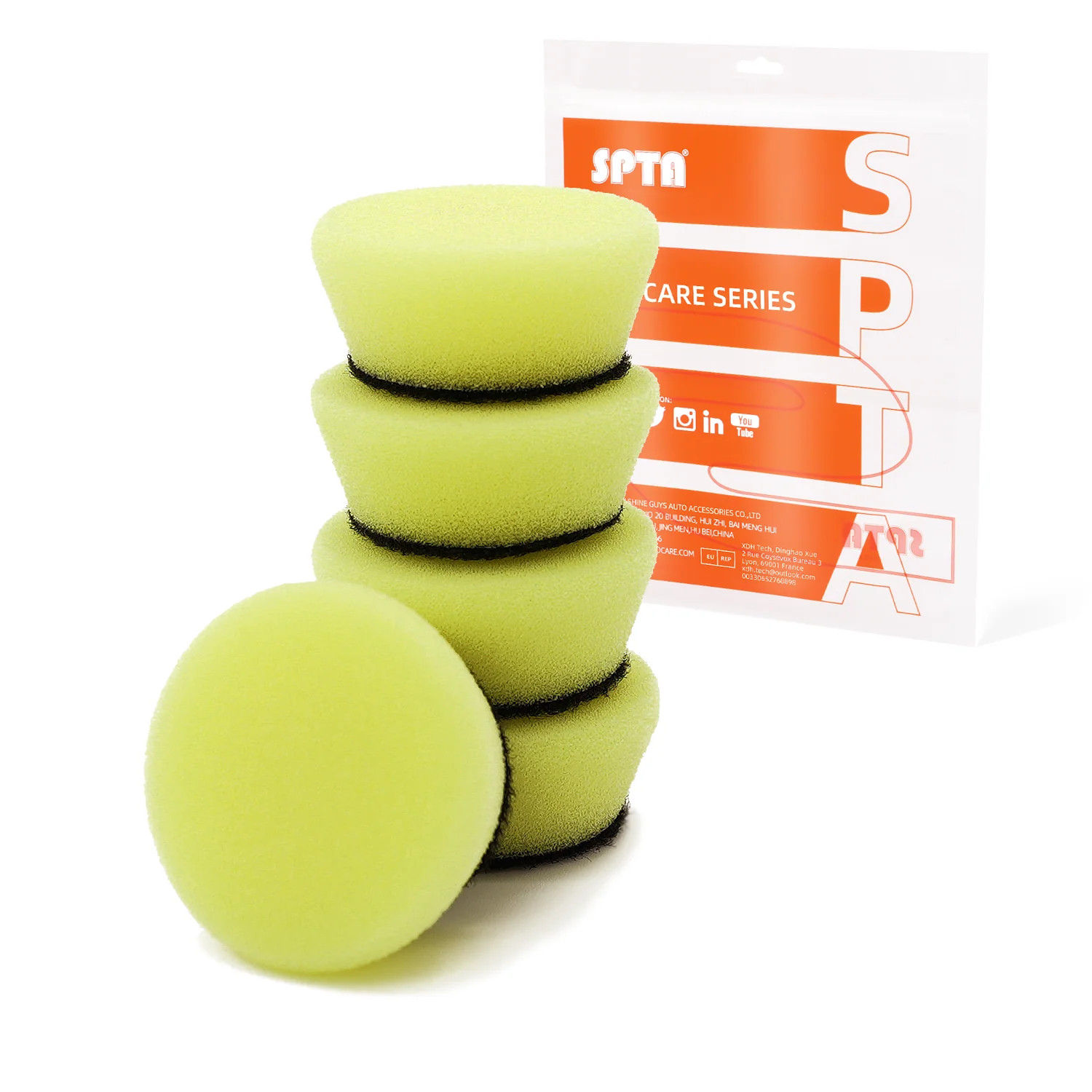 SPTA 5Pcs 1/2 Inch T80 Yellow High Cut Beveled Foam Polishing Pads For Polisher