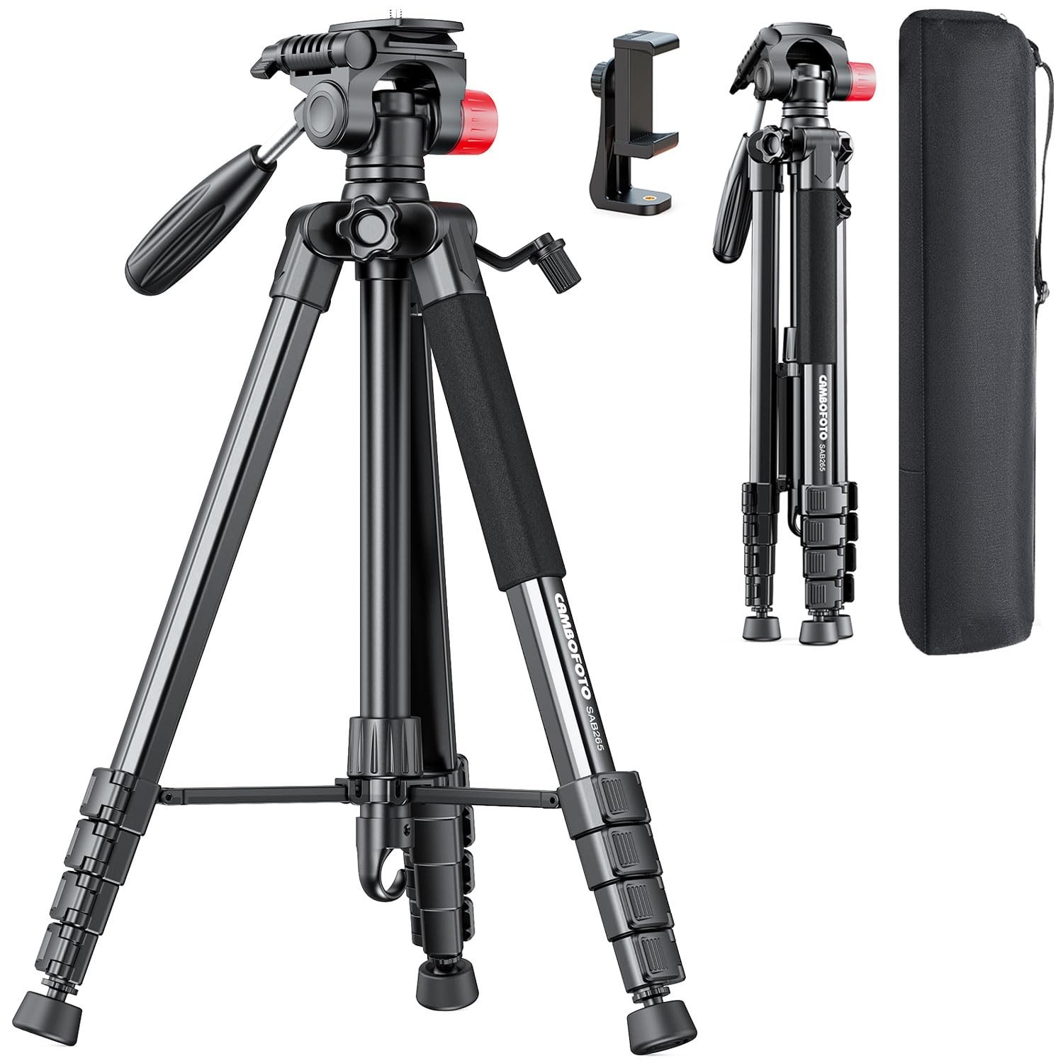 CAMBOFOTO 74-Camera-Tripod, Porfessional Aluminum Heavy Duty Tripod Stand for Mi