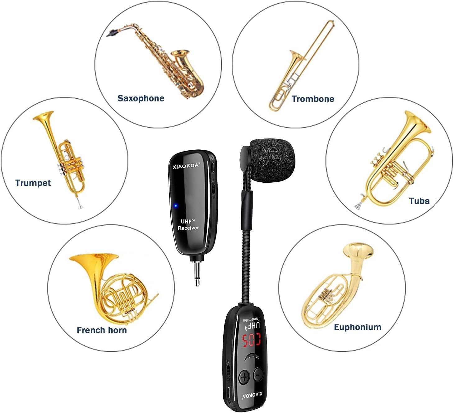 Wireless Microphone for Saxophone, UHF Wireless Microphone for Musical Instrumen