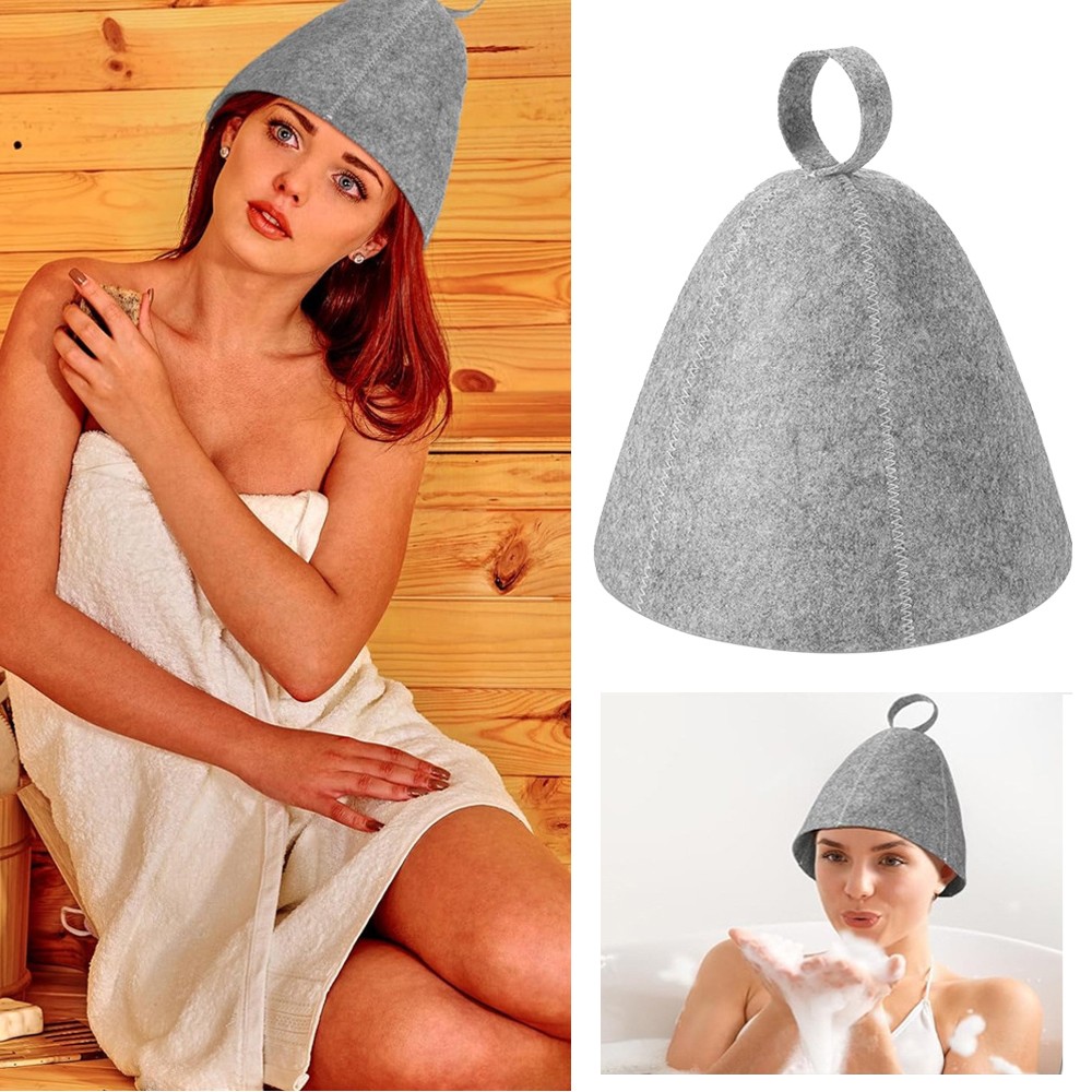Protective Sauna Cap Made of Felt for Steam Rooms, Grey, 9.1 Inch Tall Design