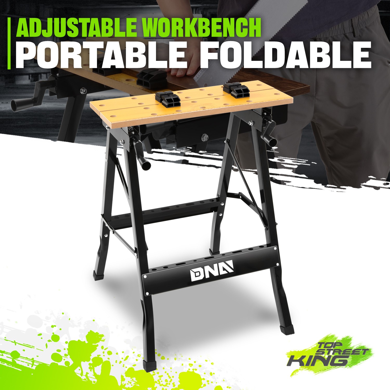 100 KG Portable Foldable Adjustable Powder Coating Work Bench Wood Top Yellow