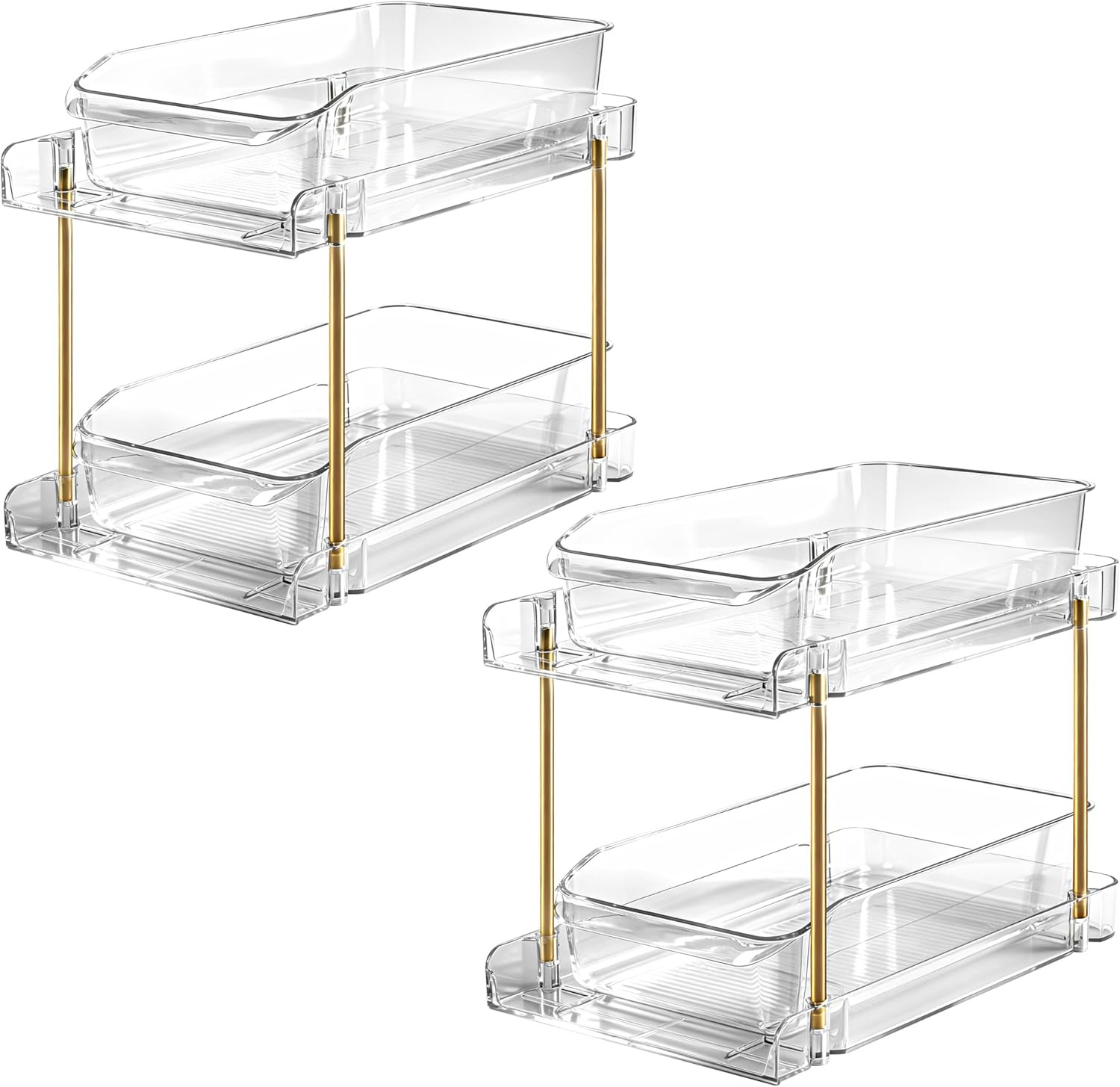 2Pack 2-Tier Organizer & Storage Unit Stackable Bathroom Cabinet Organizer Pull-