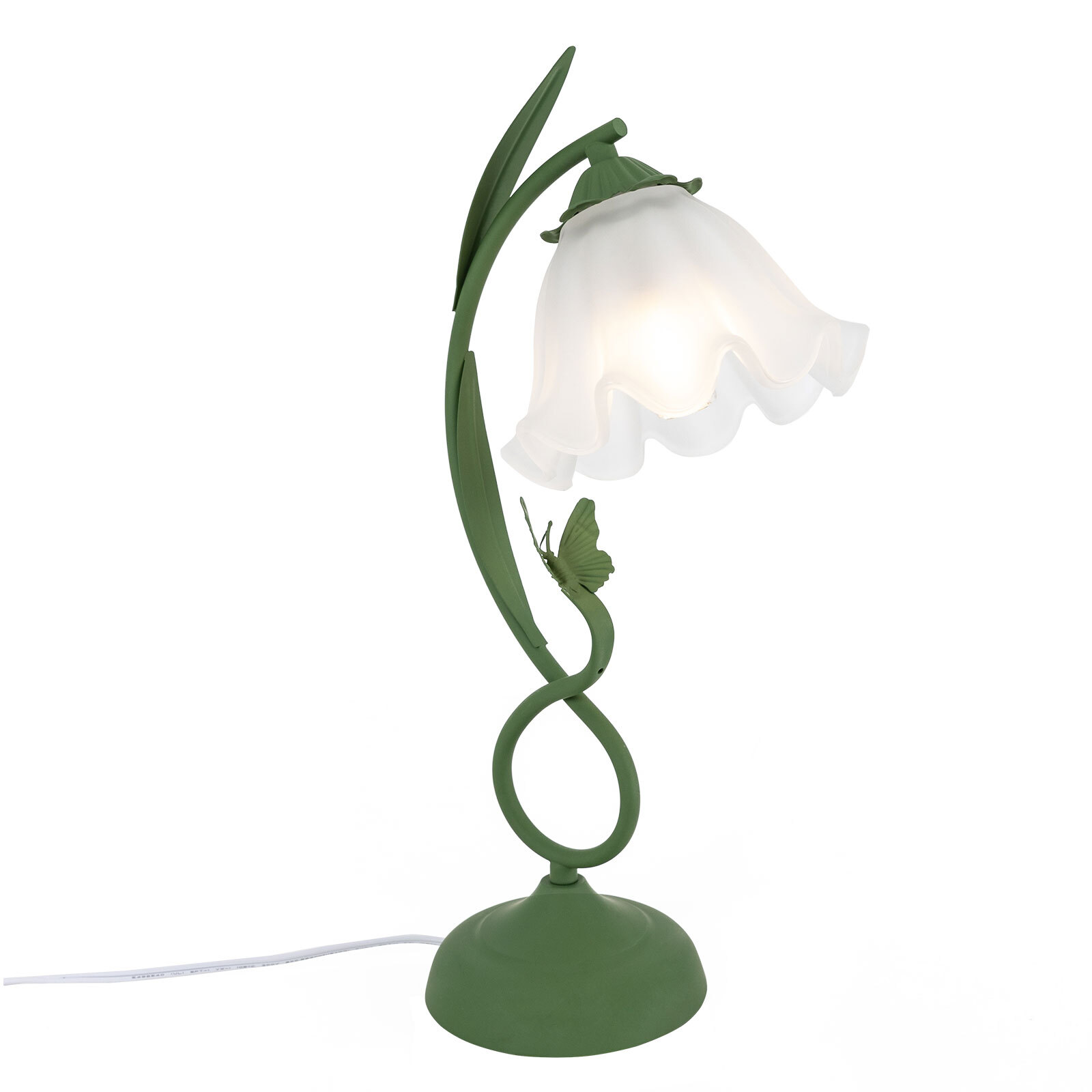 Flower Shape Glass Table Lamp Bedside Desk Light Fixture Green Reading Lamp...