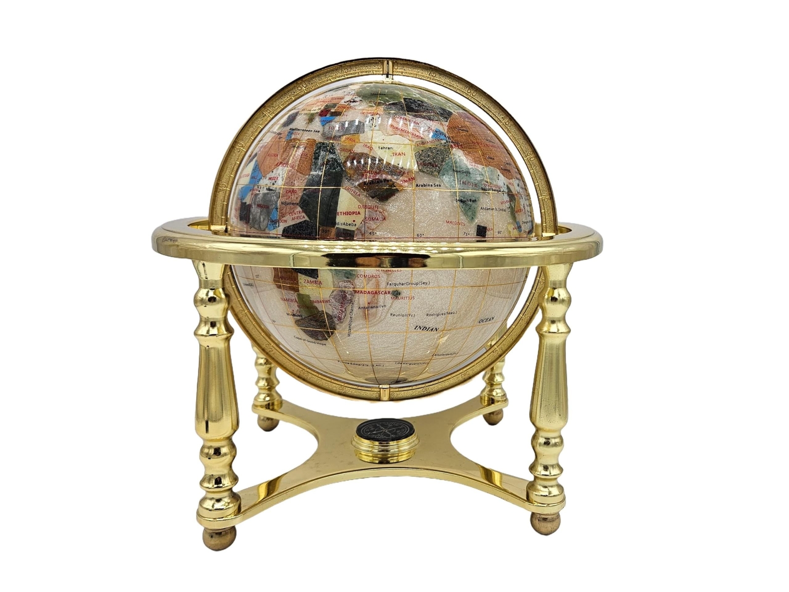 Unique Art 13" Tall 9" Diameter Pearl White Ocean Desktop 4-Leg Gold Stand Ge...