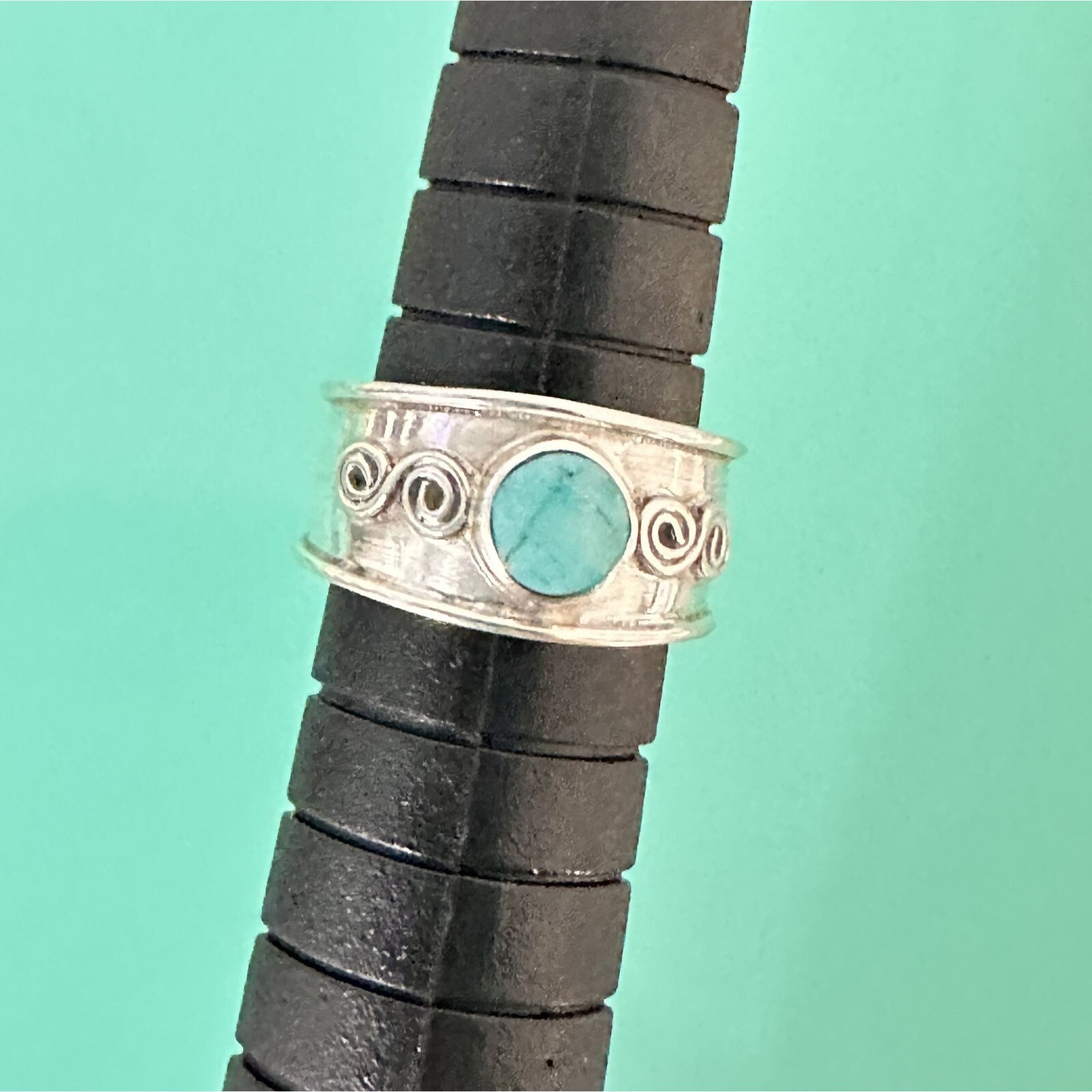 Vintage Inspired Genuine Blue Turquoise & Silver 925 Adjustable Toe Ring