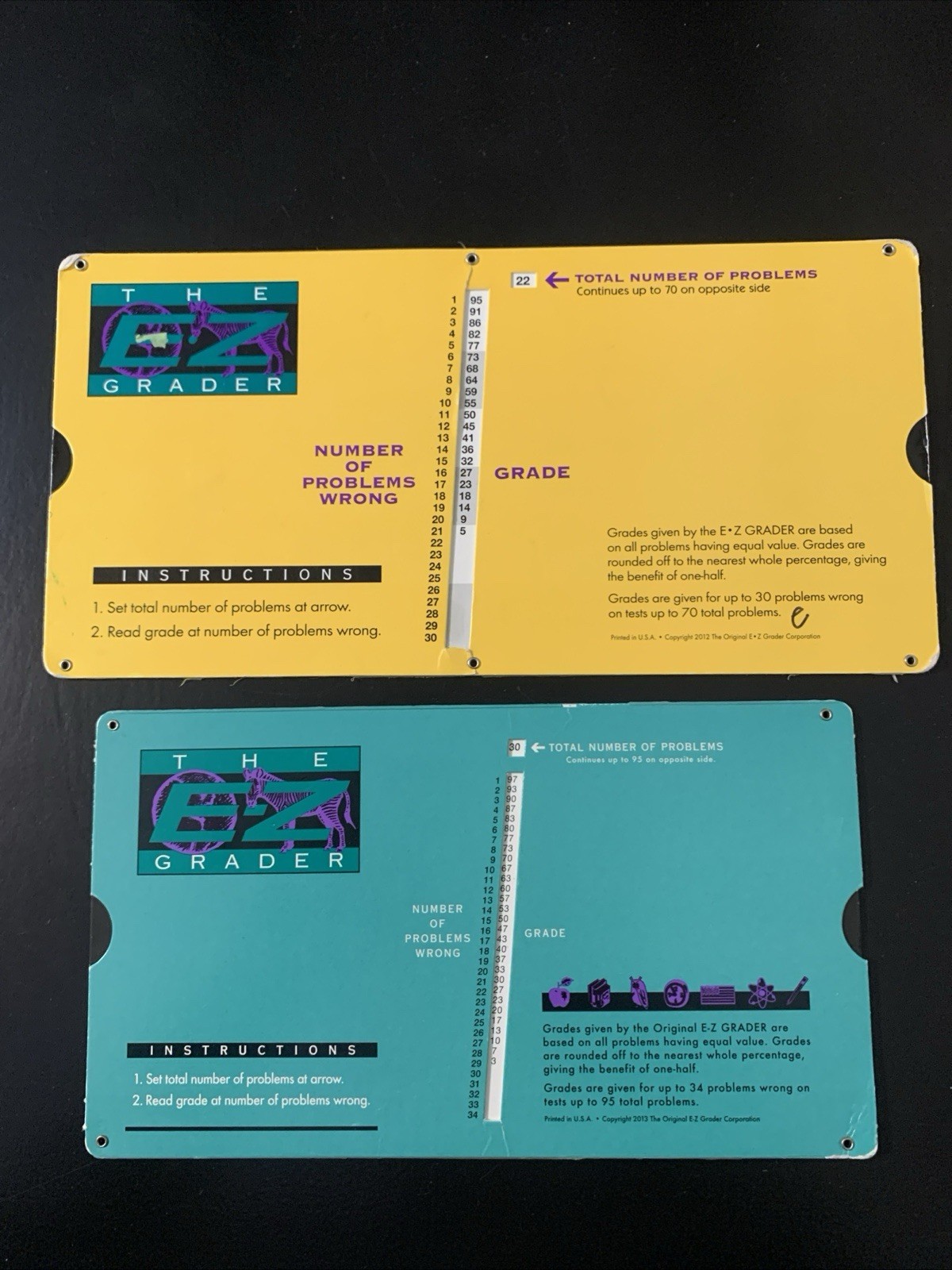 Lot 2 Original E-Z Grader E-Z Grader Original Green EZ-5703 & Yellow Large Print