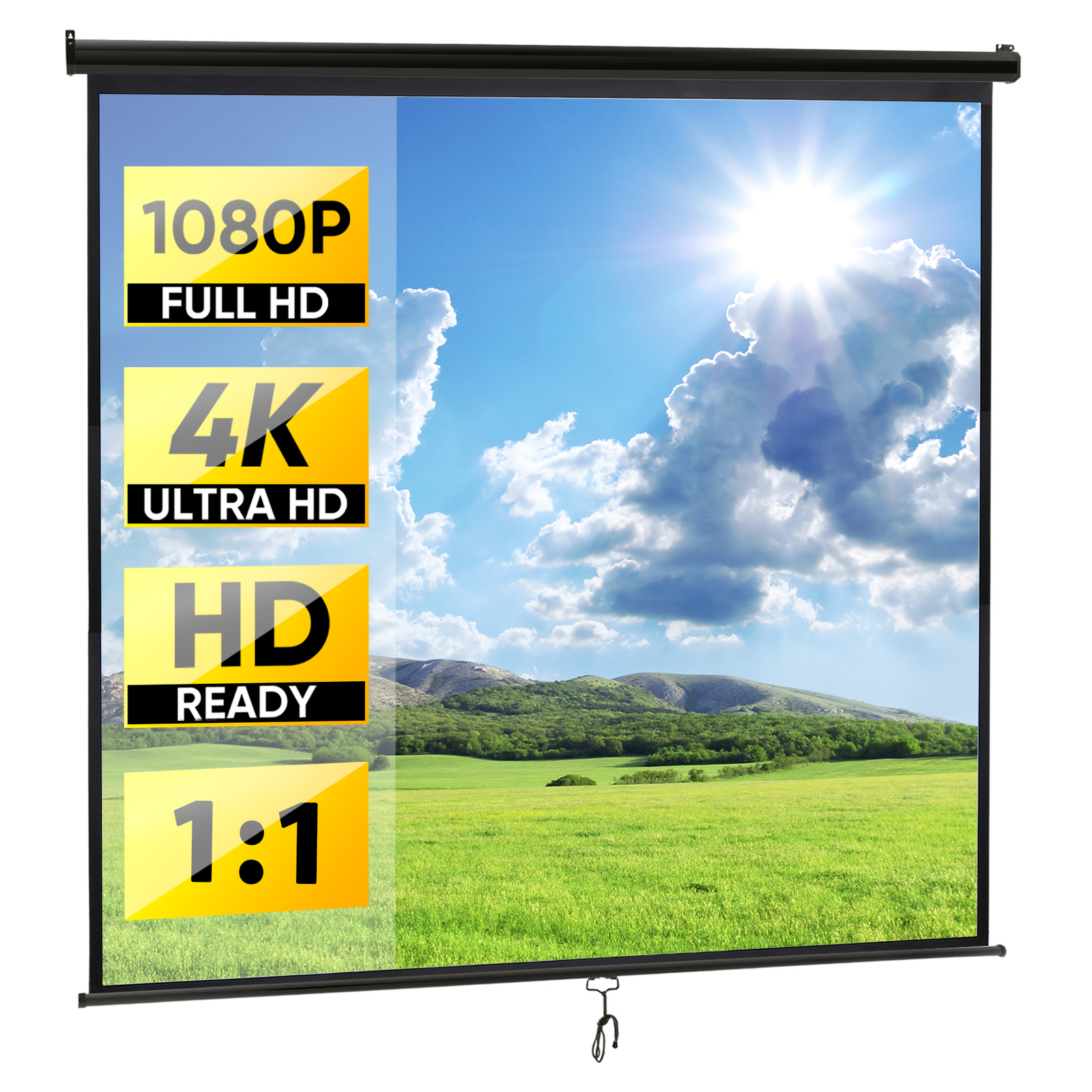 Projector Screen Pull Down 1:1 120" Retractable Projection Screen for Home Black