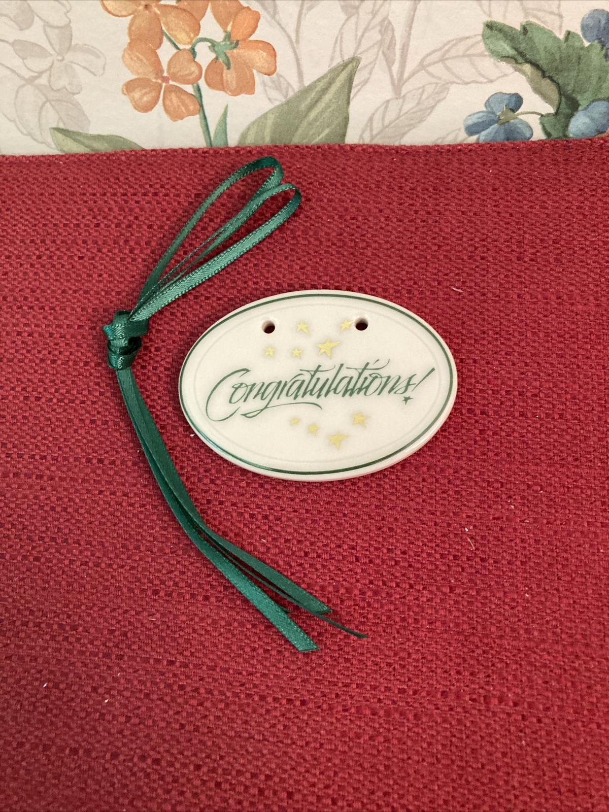 Longaberger RARE RETIRED 1995 CERAMIC OVAL CONGRATULATIONS TIE ON BRAND NEW/BOX